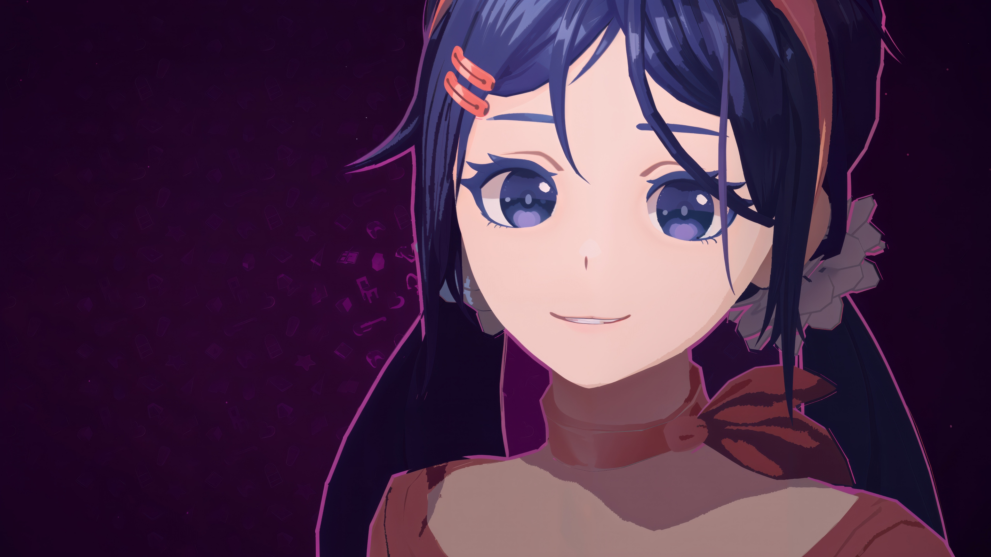 Mita from MiSide anime girl with a dark purple and black background