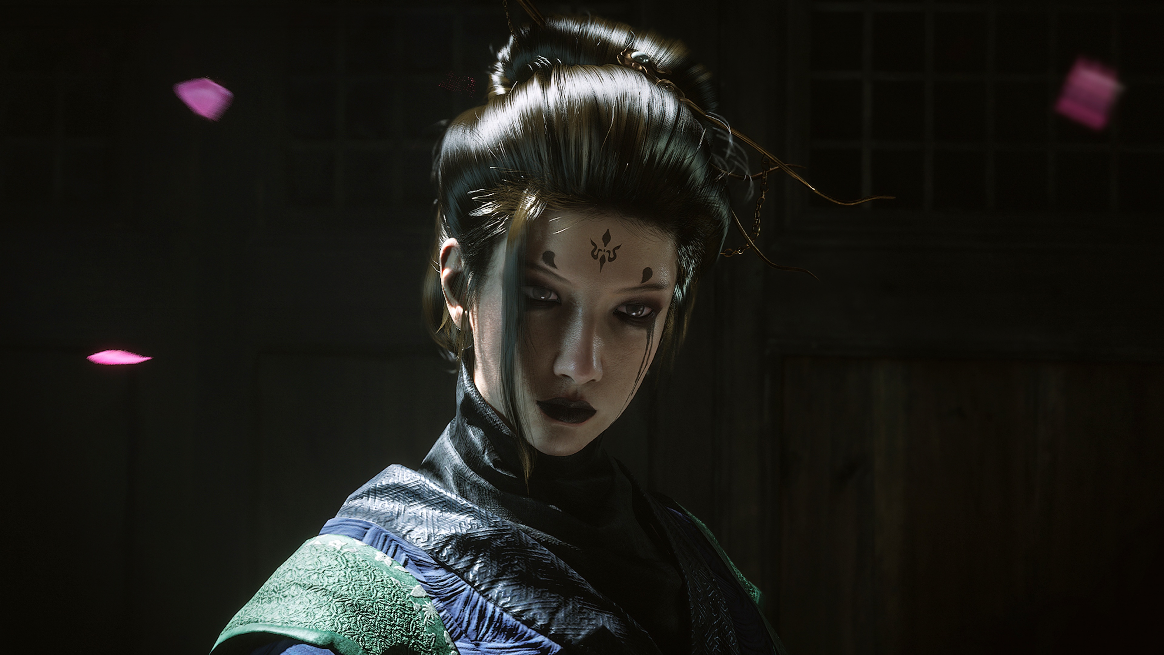 A detailed portrait of a beautiful Asian woman as a warrior in the style of Black Myth: Wukong.