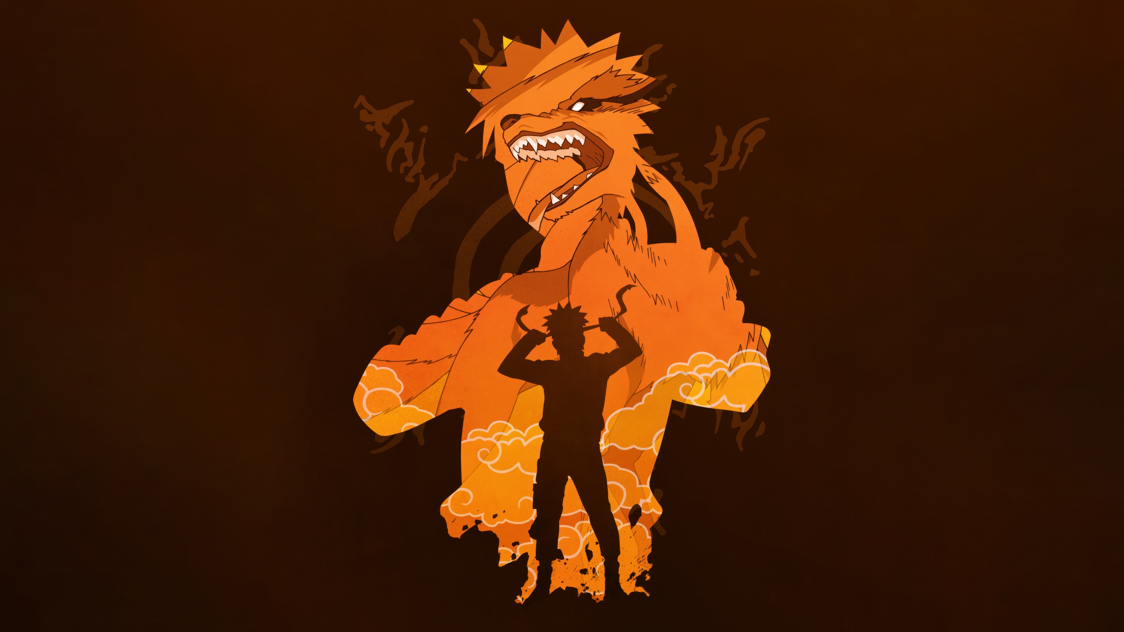 Naruto Uzumaki from Naruto Shippuden and Kuromi standing together against a brown background.