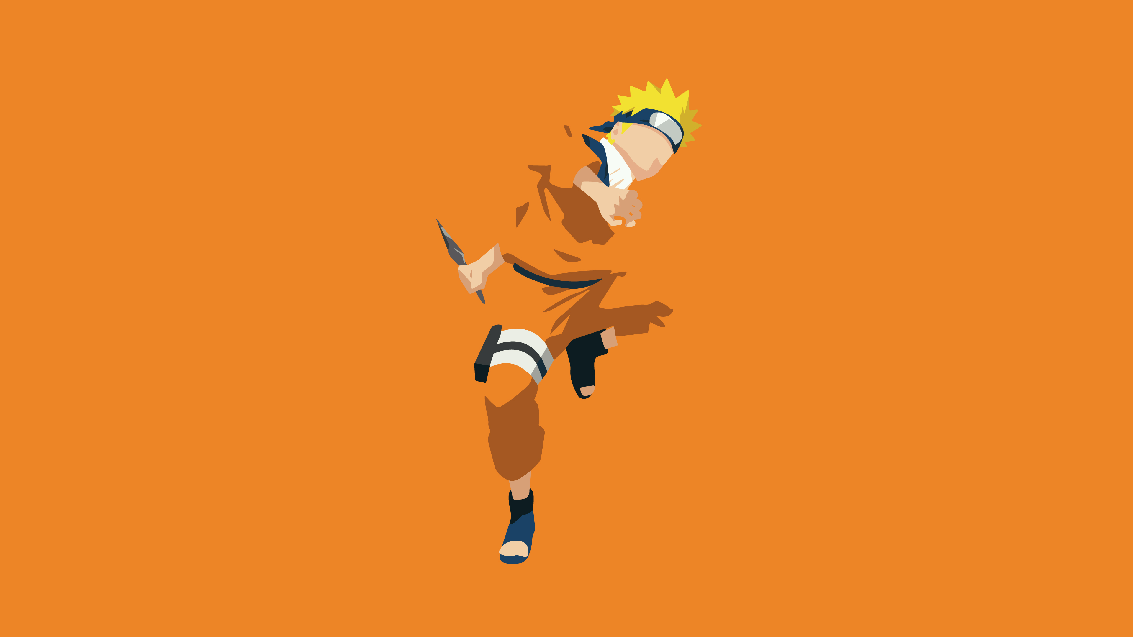 A minimalist digital illustration of Naruto Uzumaki from the Naruto anime against a bright orange background.