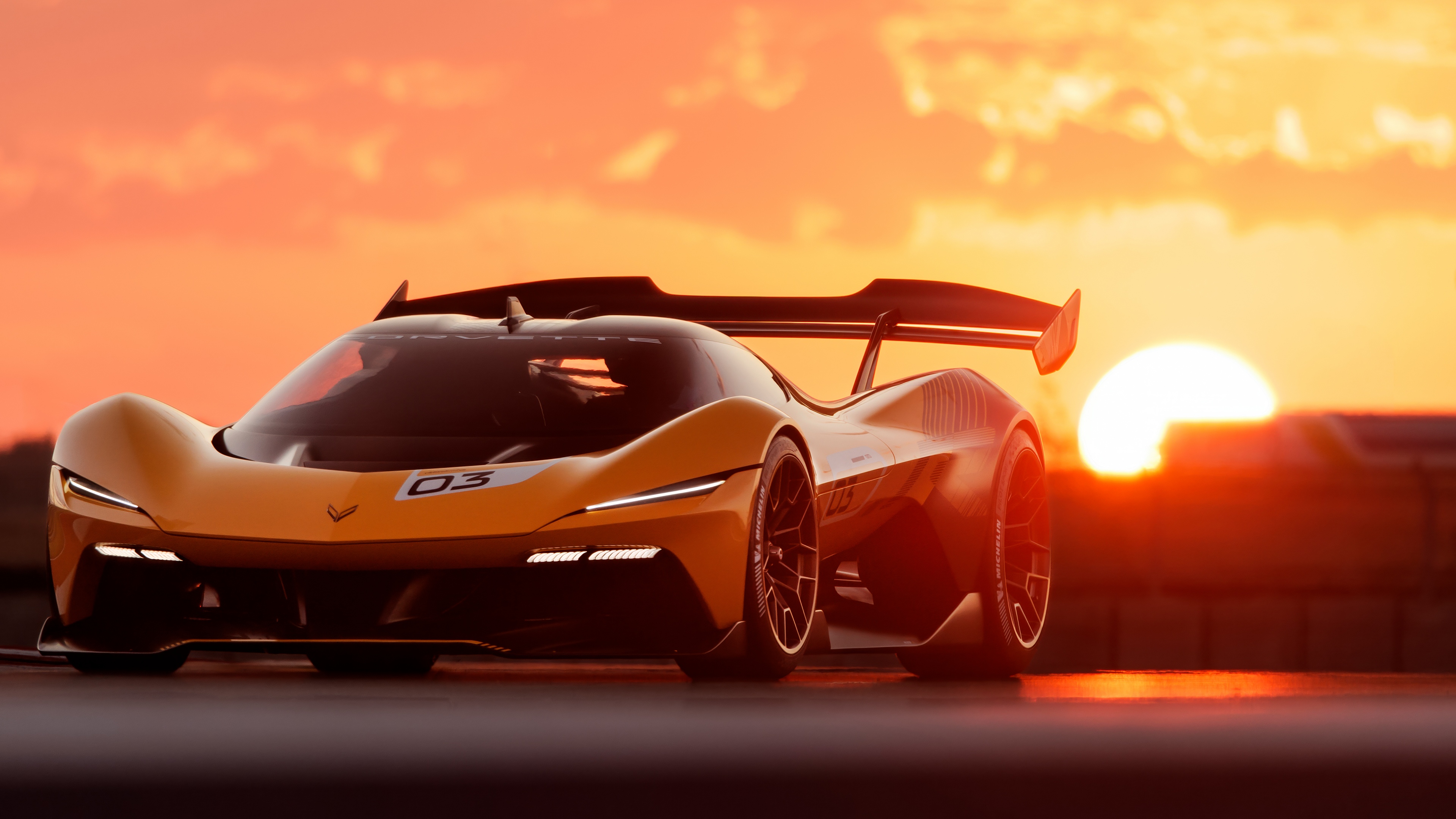 A sleek, aerodynamic 2026 concept racing car with glowing LED accents and futuristic carbon fiber bodywork.