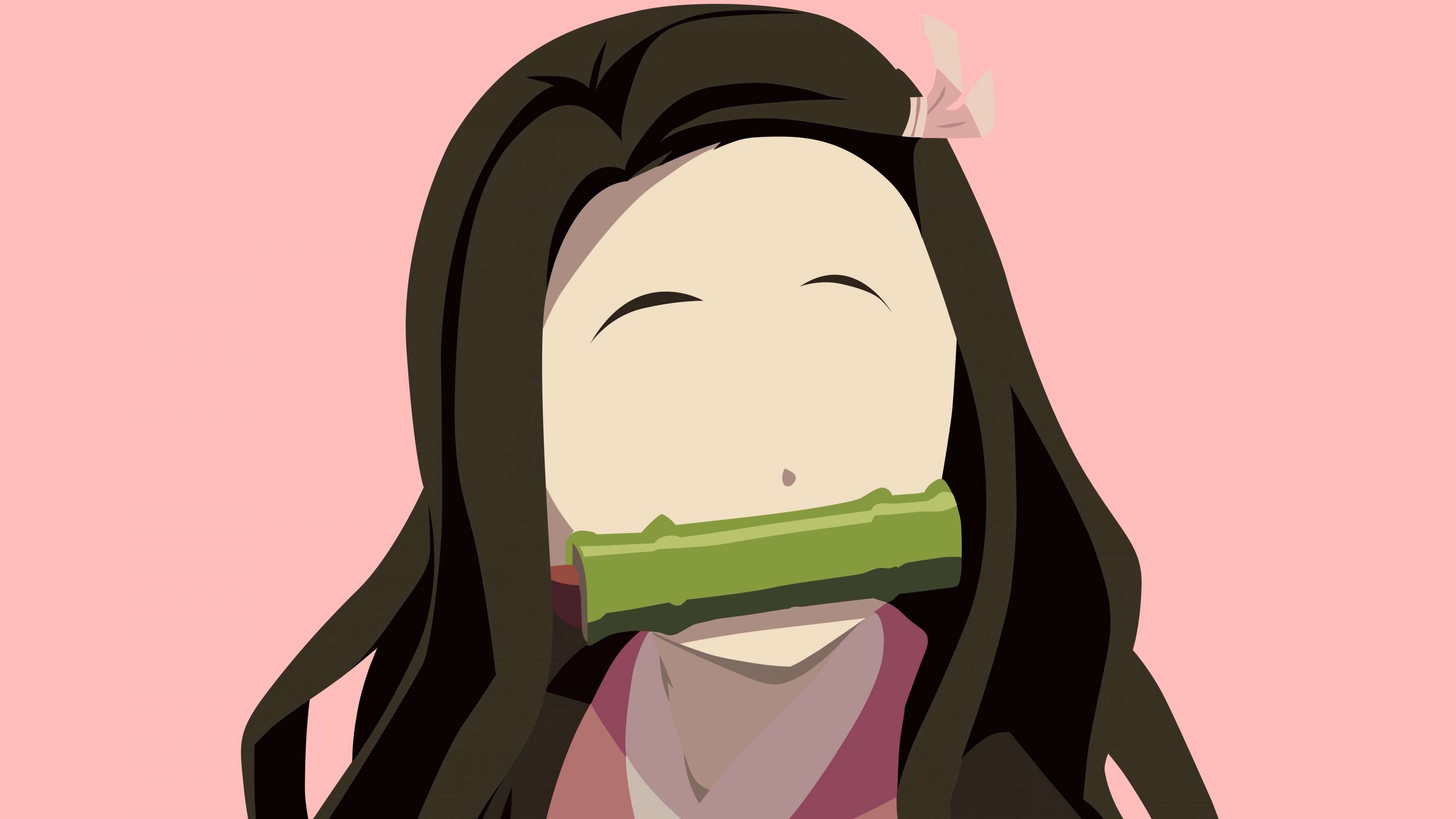 Minimalist faceless illustration of Nezuko Kamado from Demon Slayer on a soft peach background.