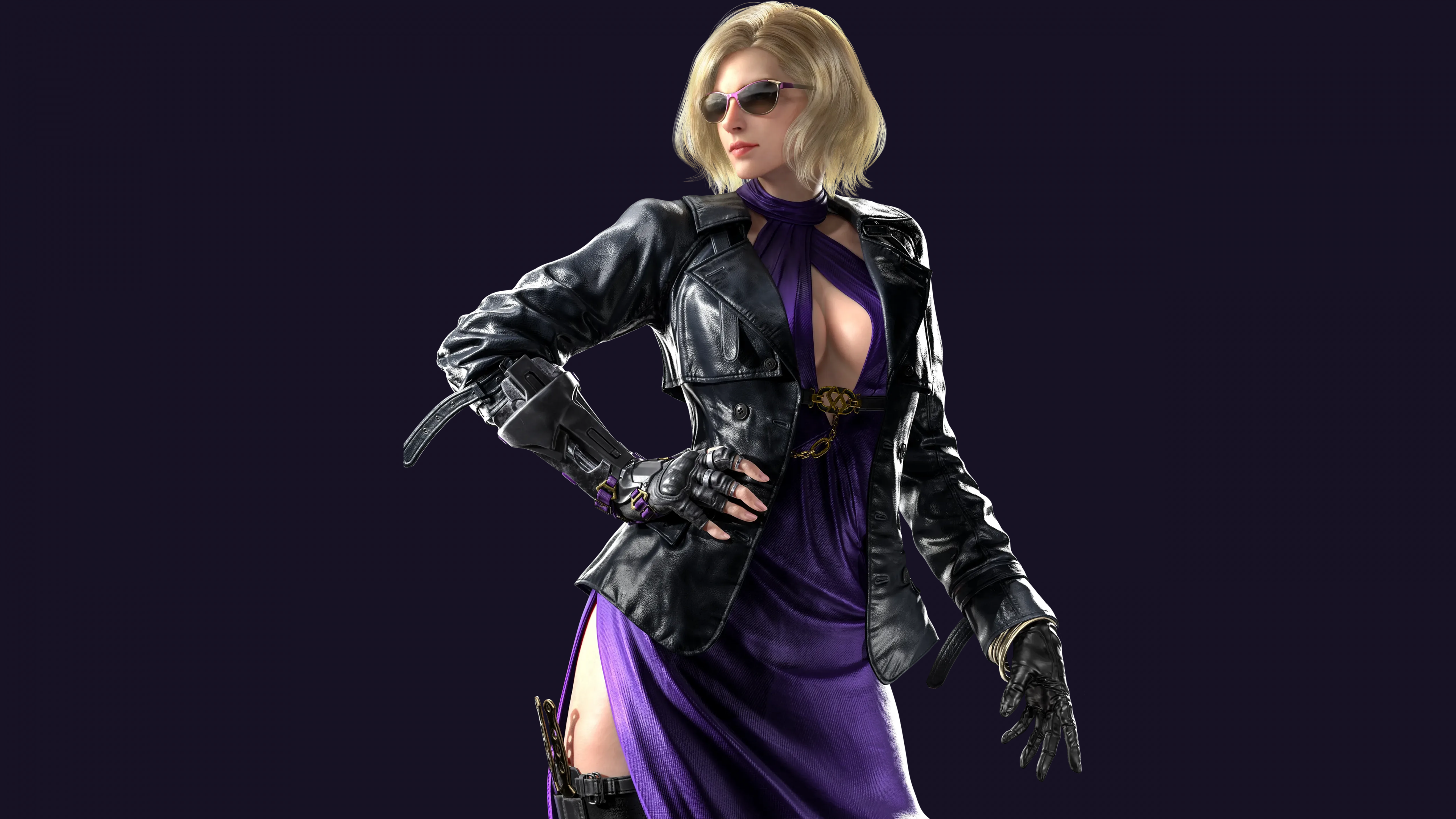 Nina Williams from Tekken 8 featuring a dark purple color palette