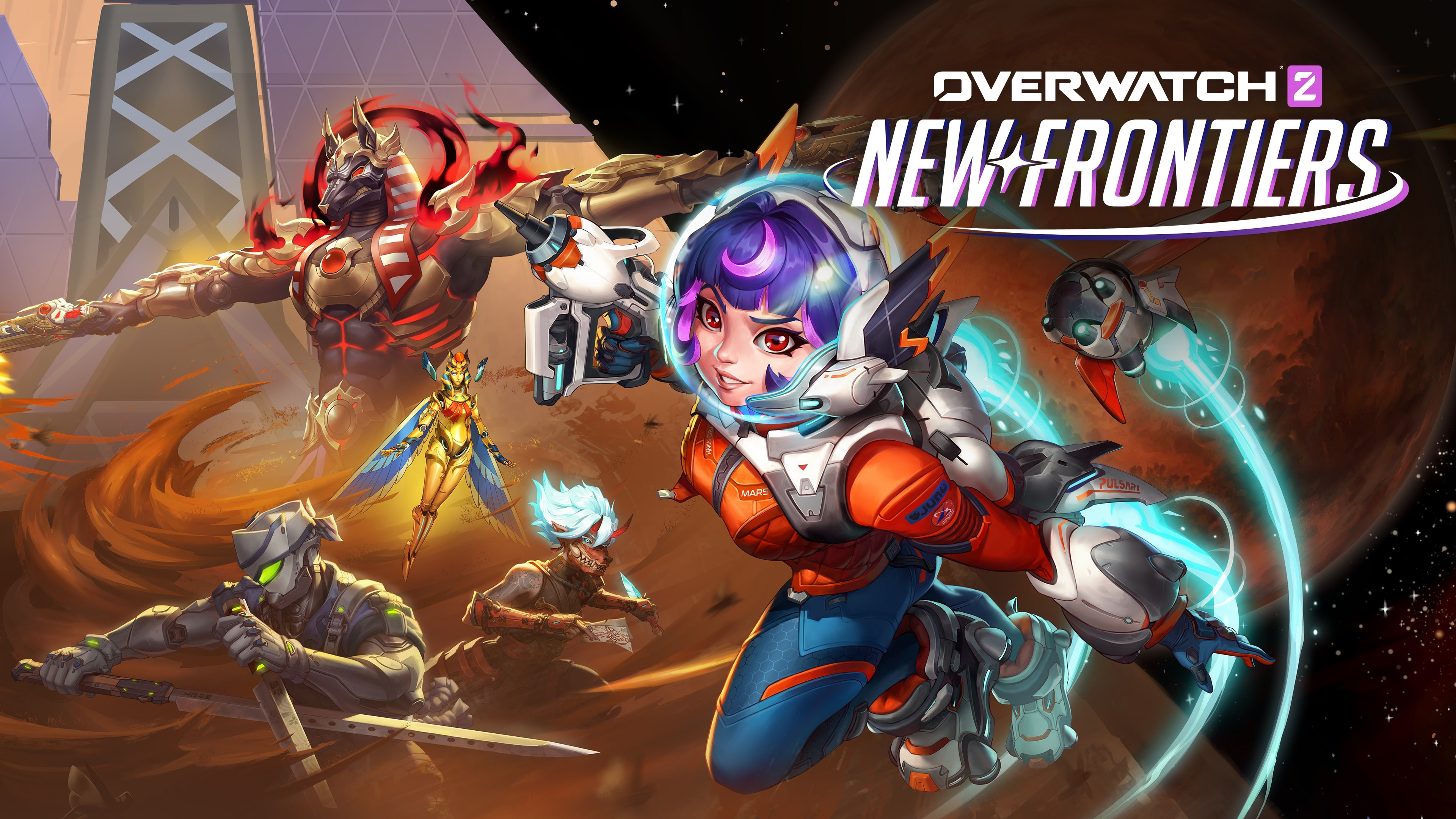 A cinematic digital illustration of a futuristic character in the Overwatch 2 art style with high-detail armor and neon lighting.