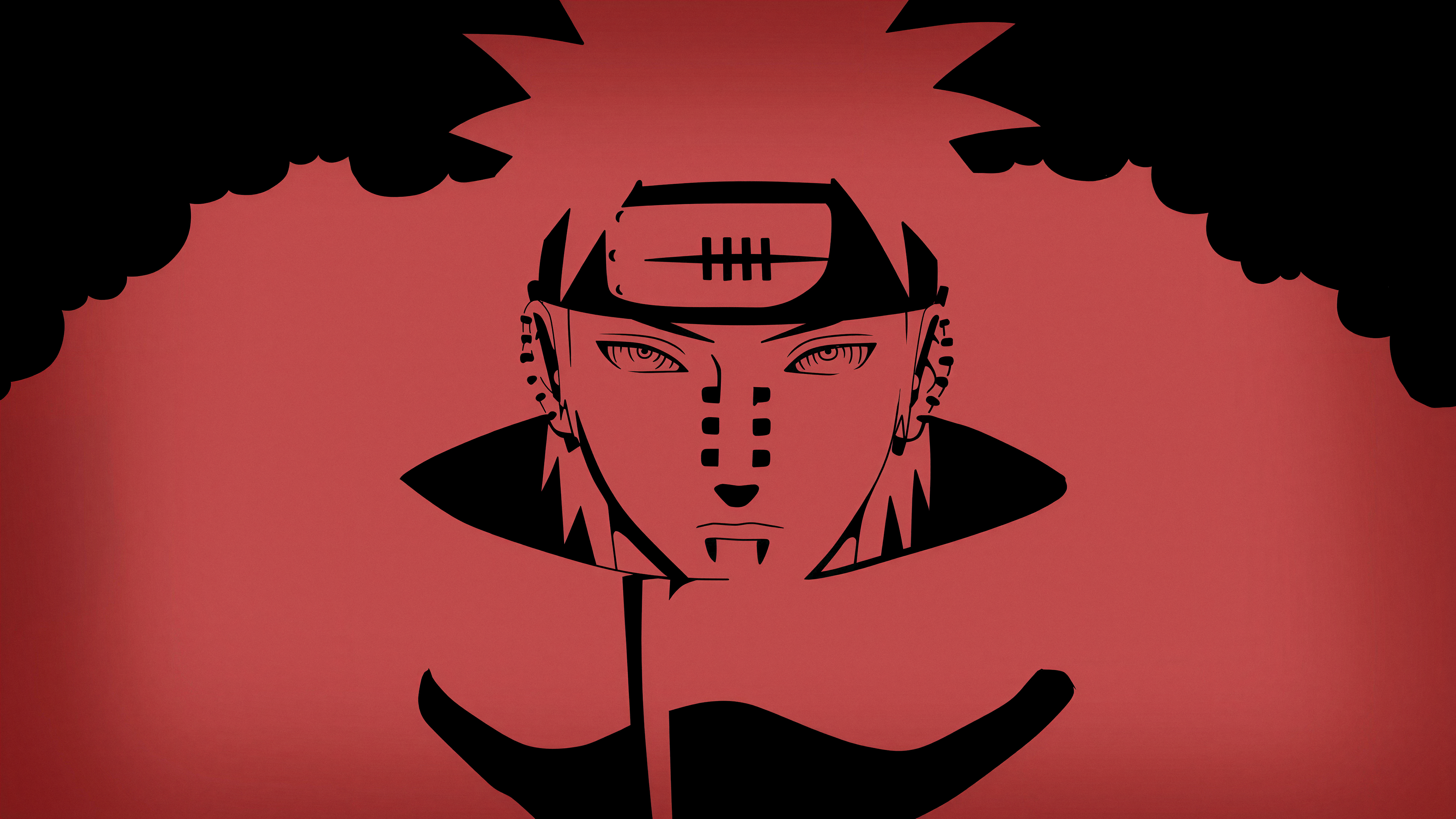 Minimalist illustration of Pain from Naruto against a black background