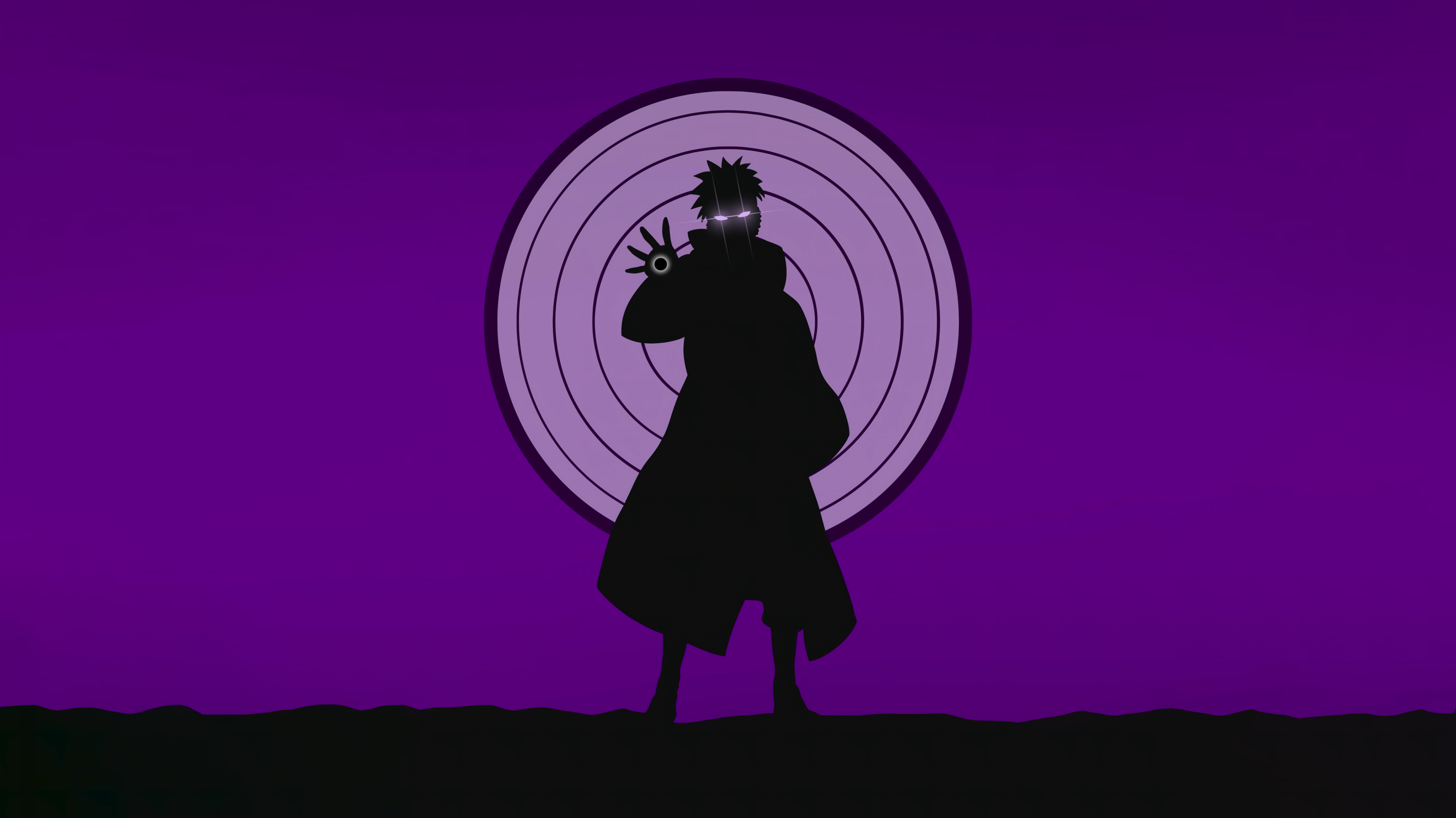 A minimalist portrait of Pain from Naruto set against a dark indigo and purple background.