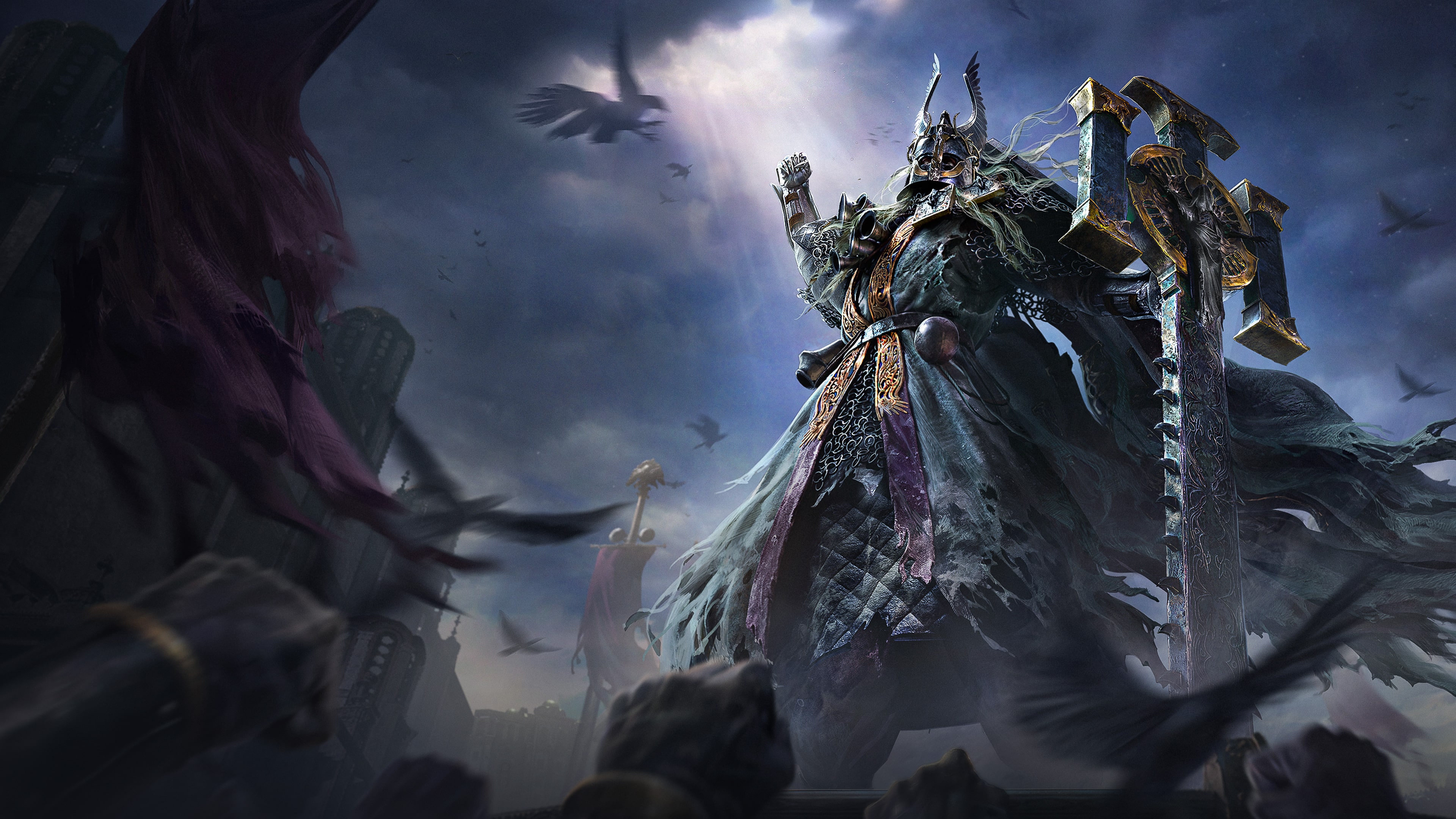 Cinematic key art for Path of Exile 2 featuring a dark fantasy warrior in a gloomy, atmospheric setting.