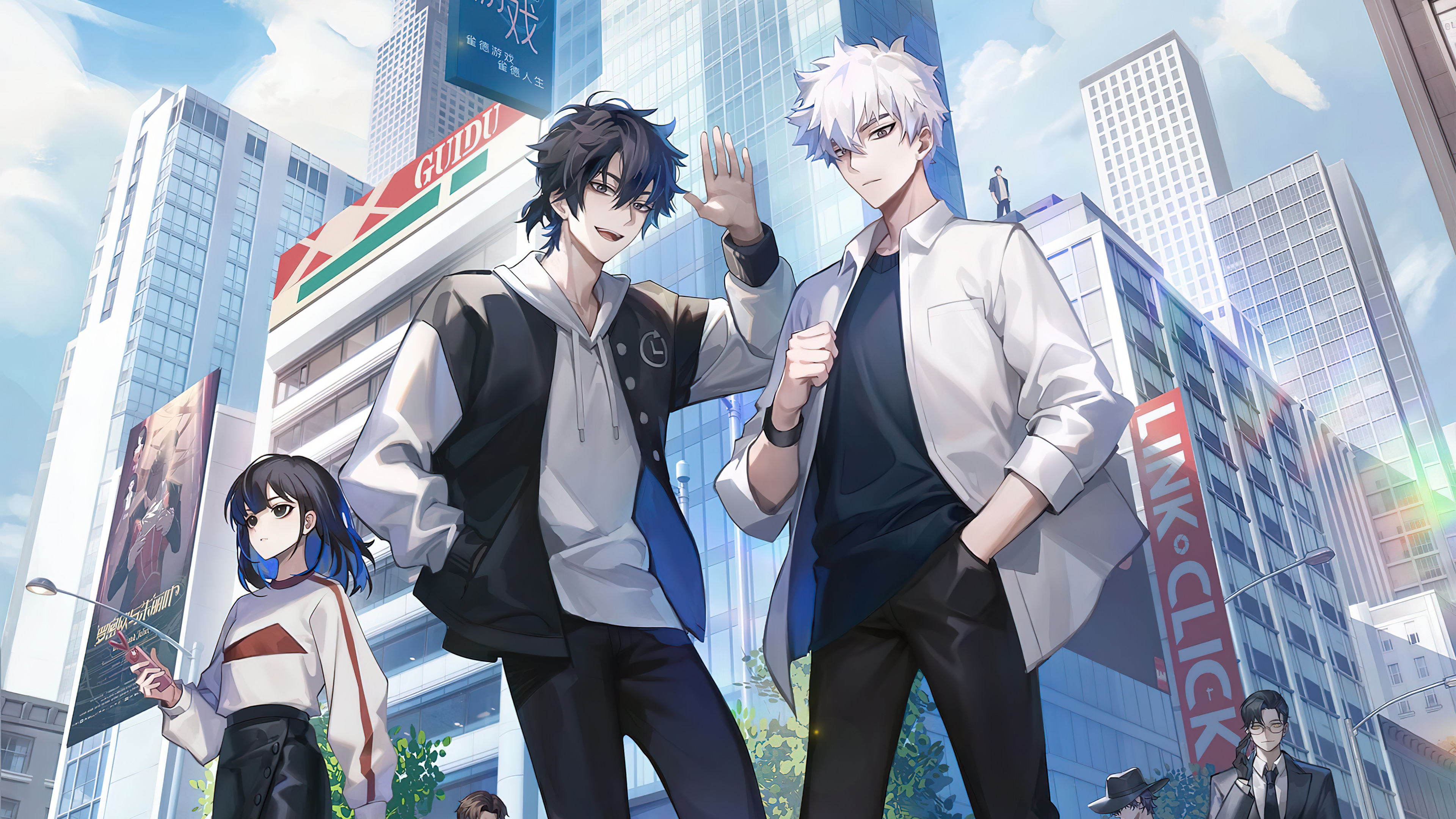 Anime illustration of characters Cheng Xiaoshi, Lu Guang, and Qiao Ling from the series Shiguang Dailiren (Link Click)