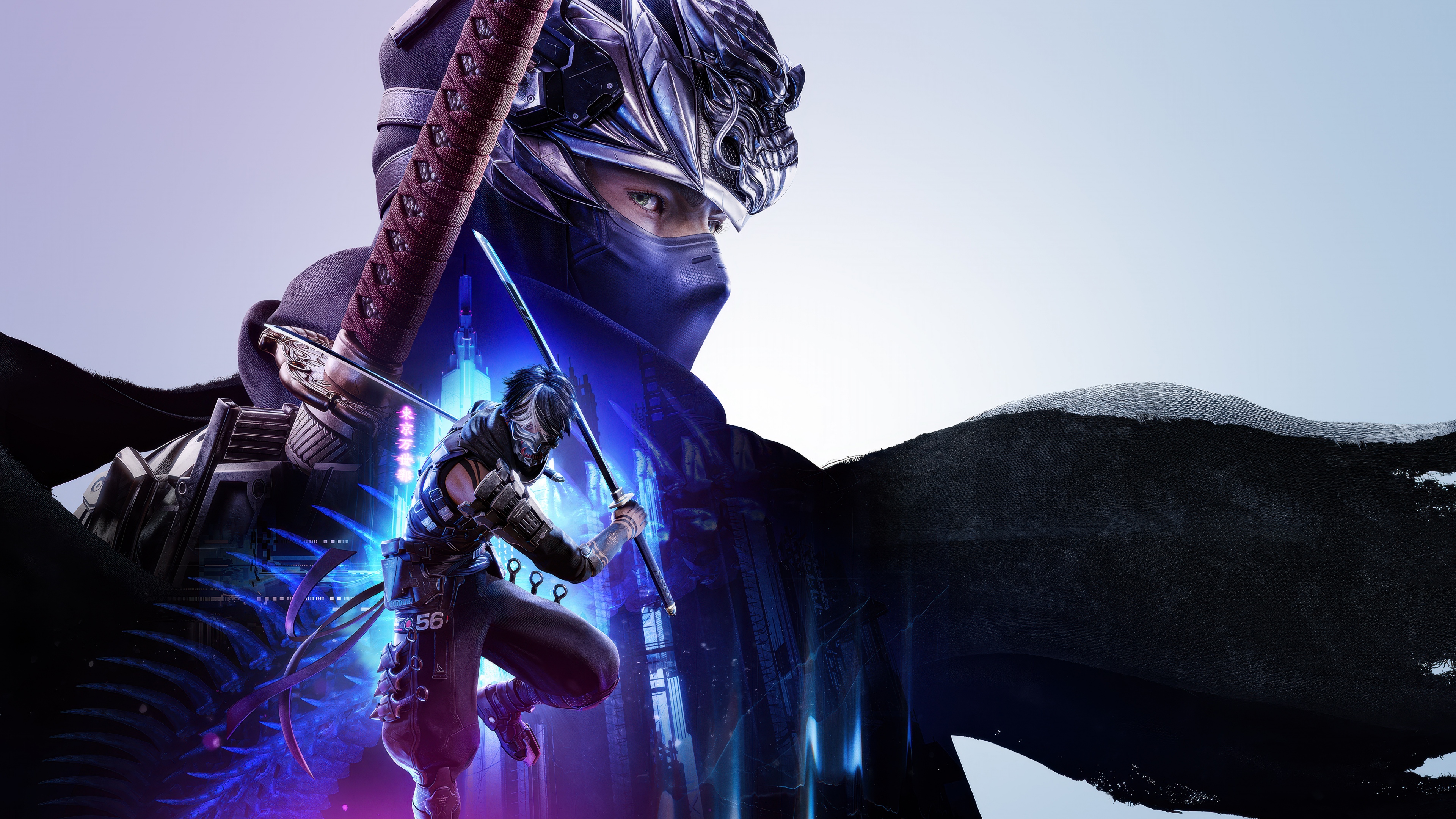 High-detail cinematic close-up of Ryu Hayabusa from Ninja Gaiden 4 featuring intricate ninja armor and dramatic lighting.
