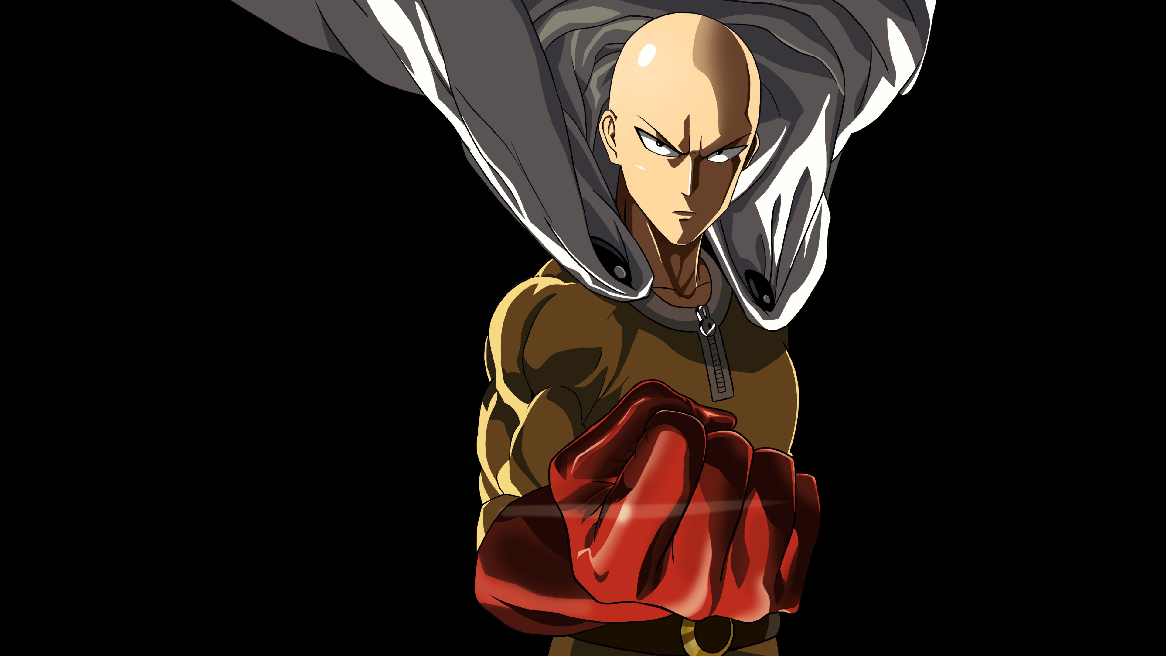 Saitama from One Punch Man on a pitch black AMOLED background