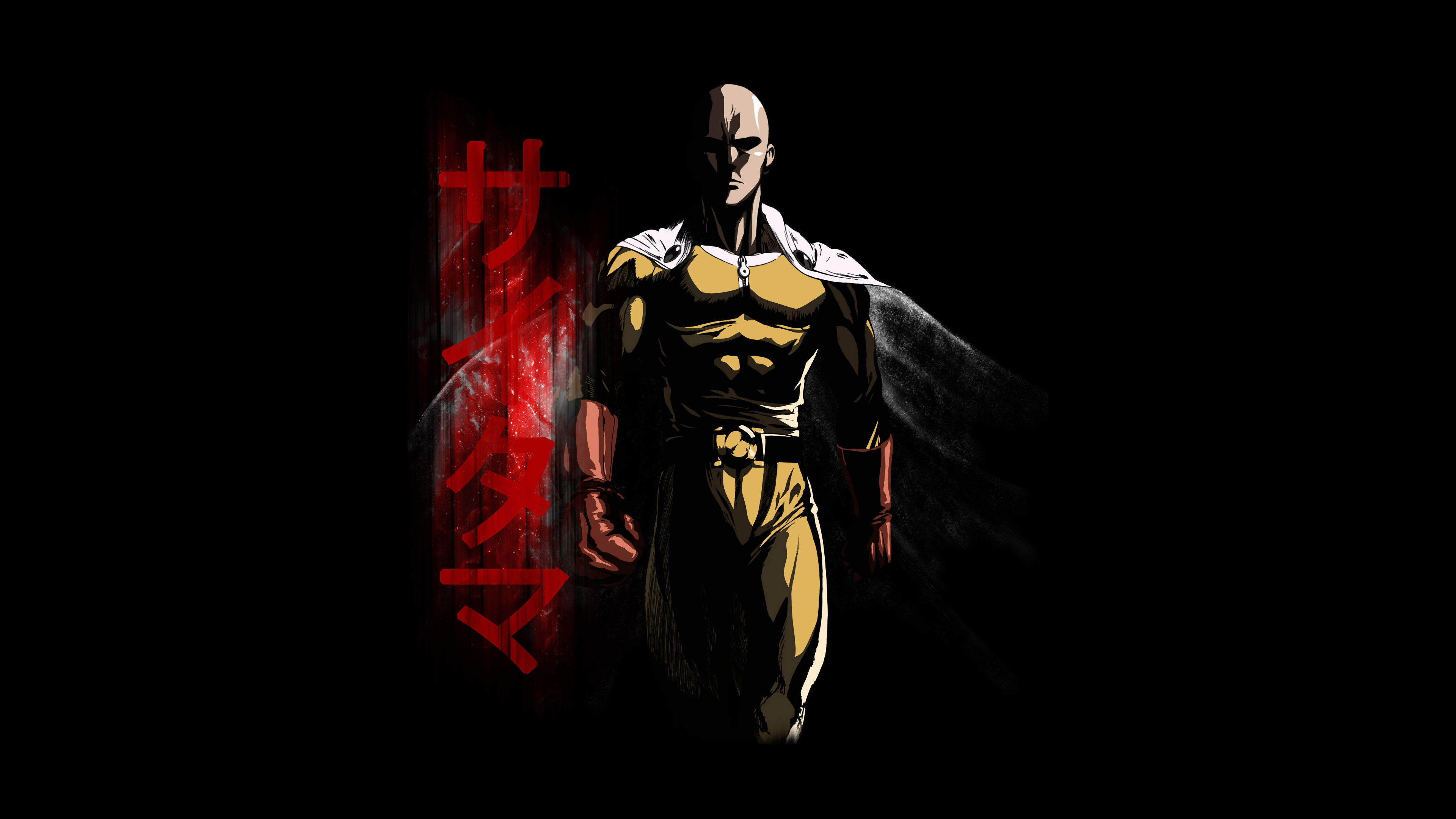 Saitama from One Punch Man fan art against a solid black background