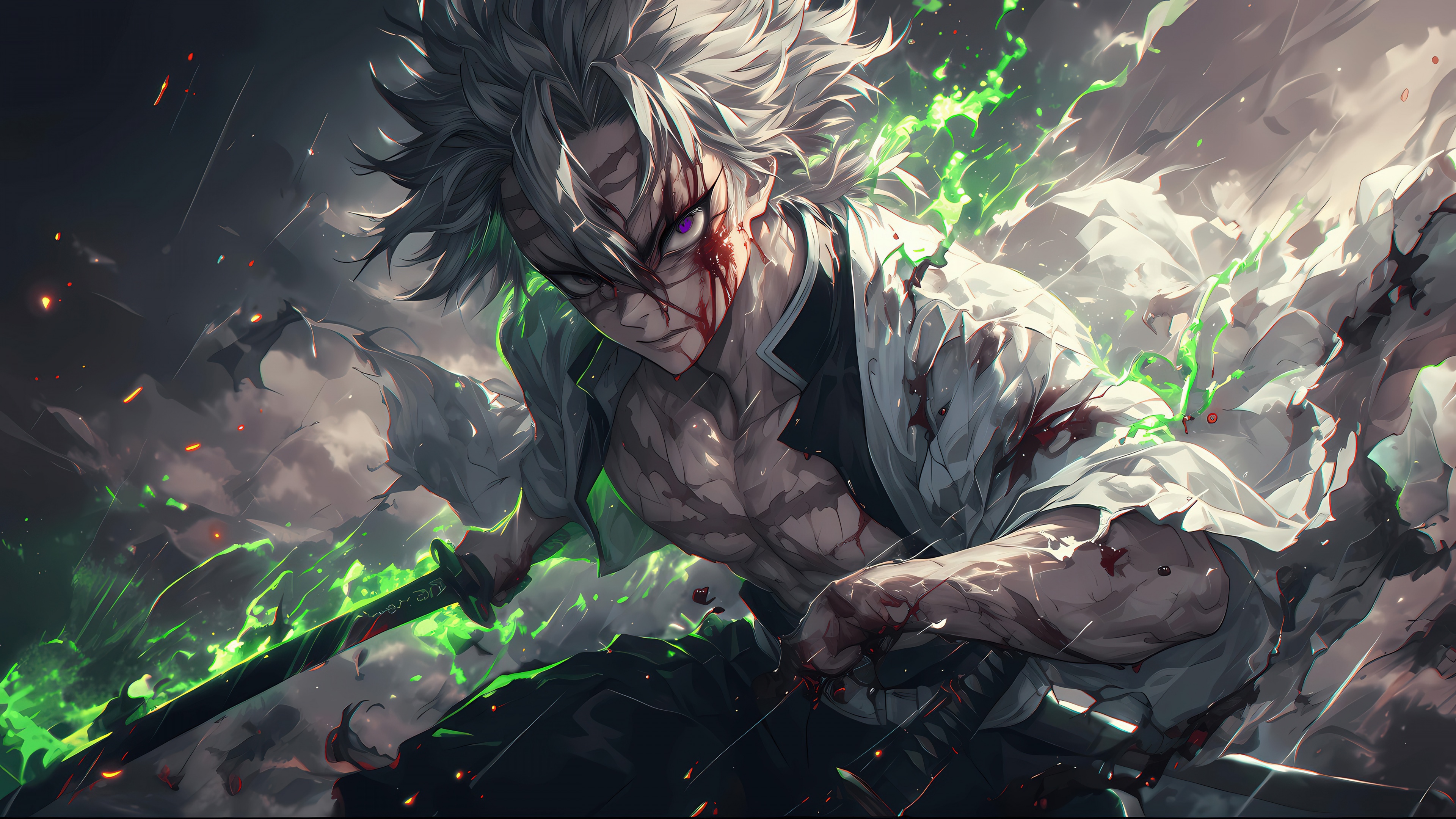Sanemi Shinazugawa from Demon Slayer: Kimetsu no Yaiba featuring his characteristic scars and intense gaze