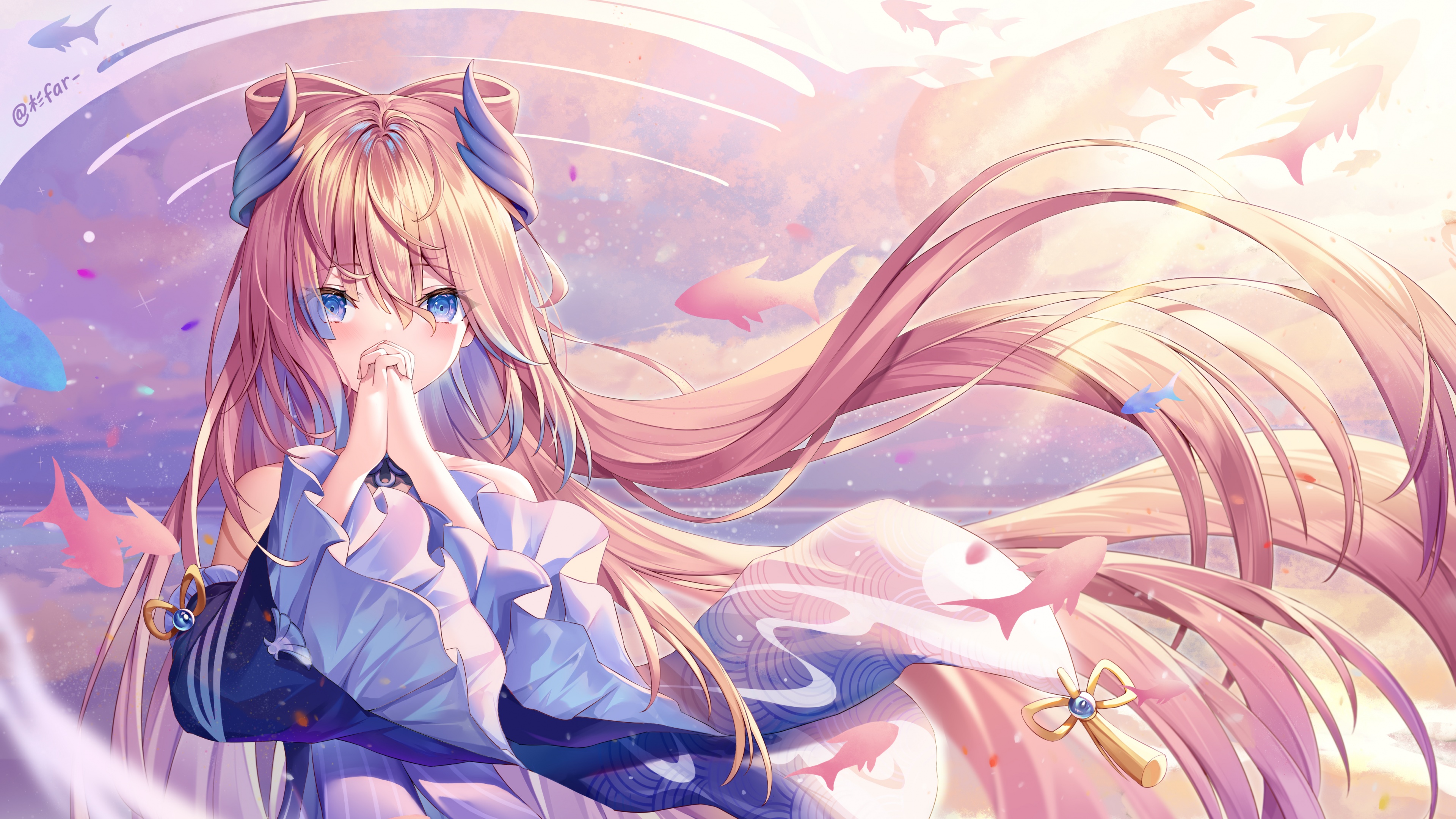 High-resolution anime portrait of Sangonomiya Kokomi from Genshin Impact.