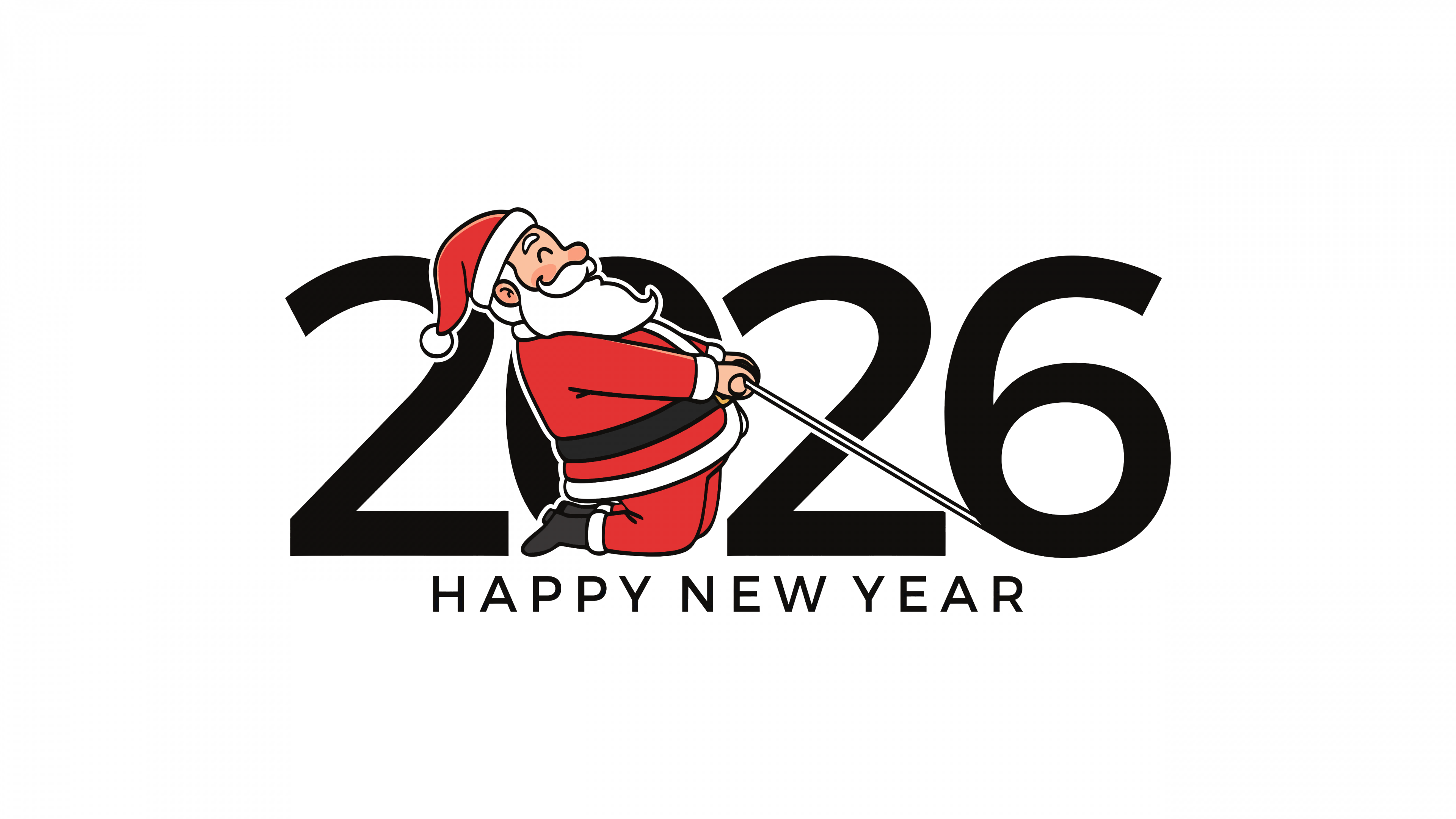 Santa Claus smiling and celebrating Happy New Year 2026 against a plain white background