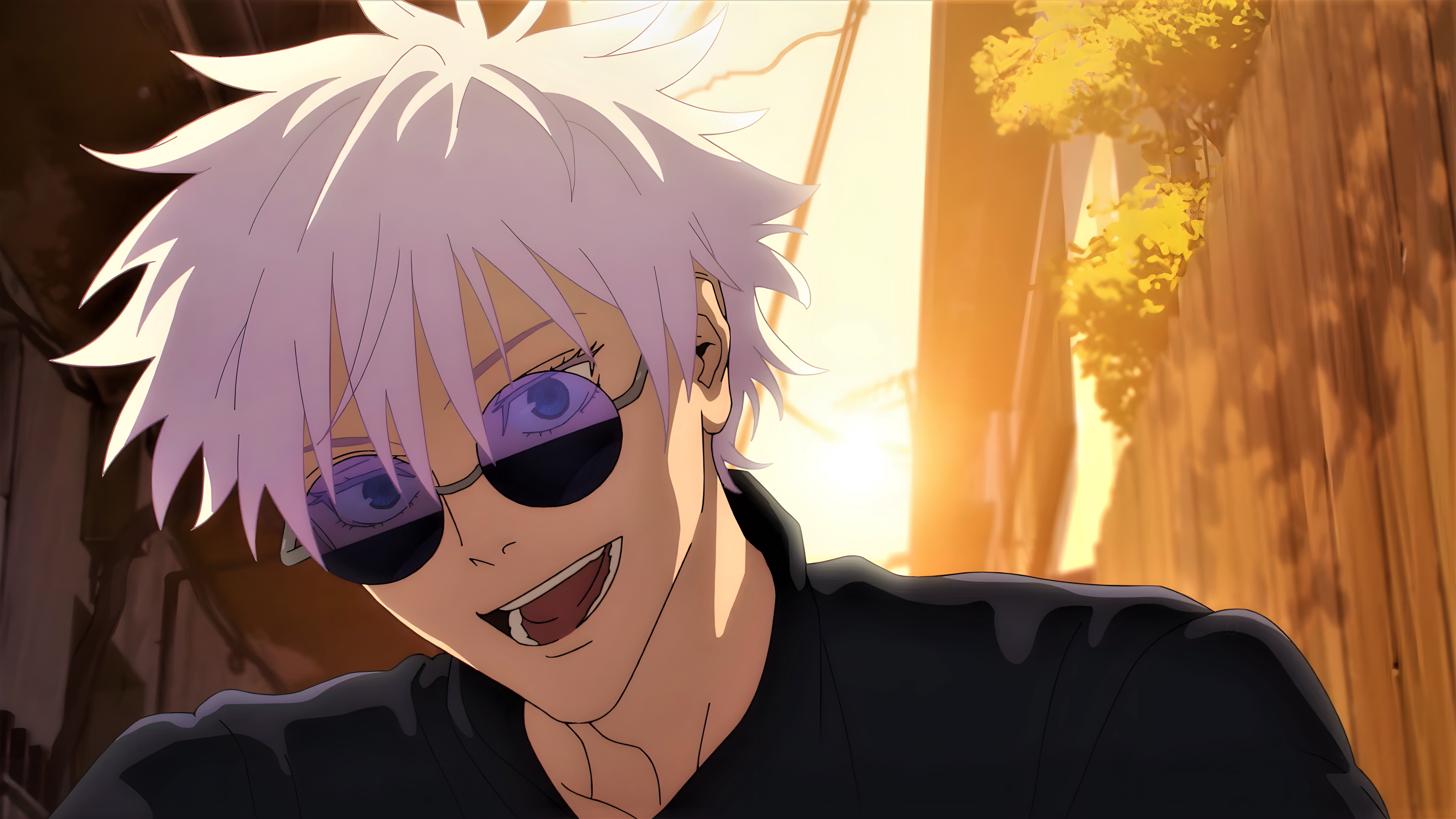 A high-definition, detailed close-up of Satoru Gojo from the anime Jujutsu Kaisen.