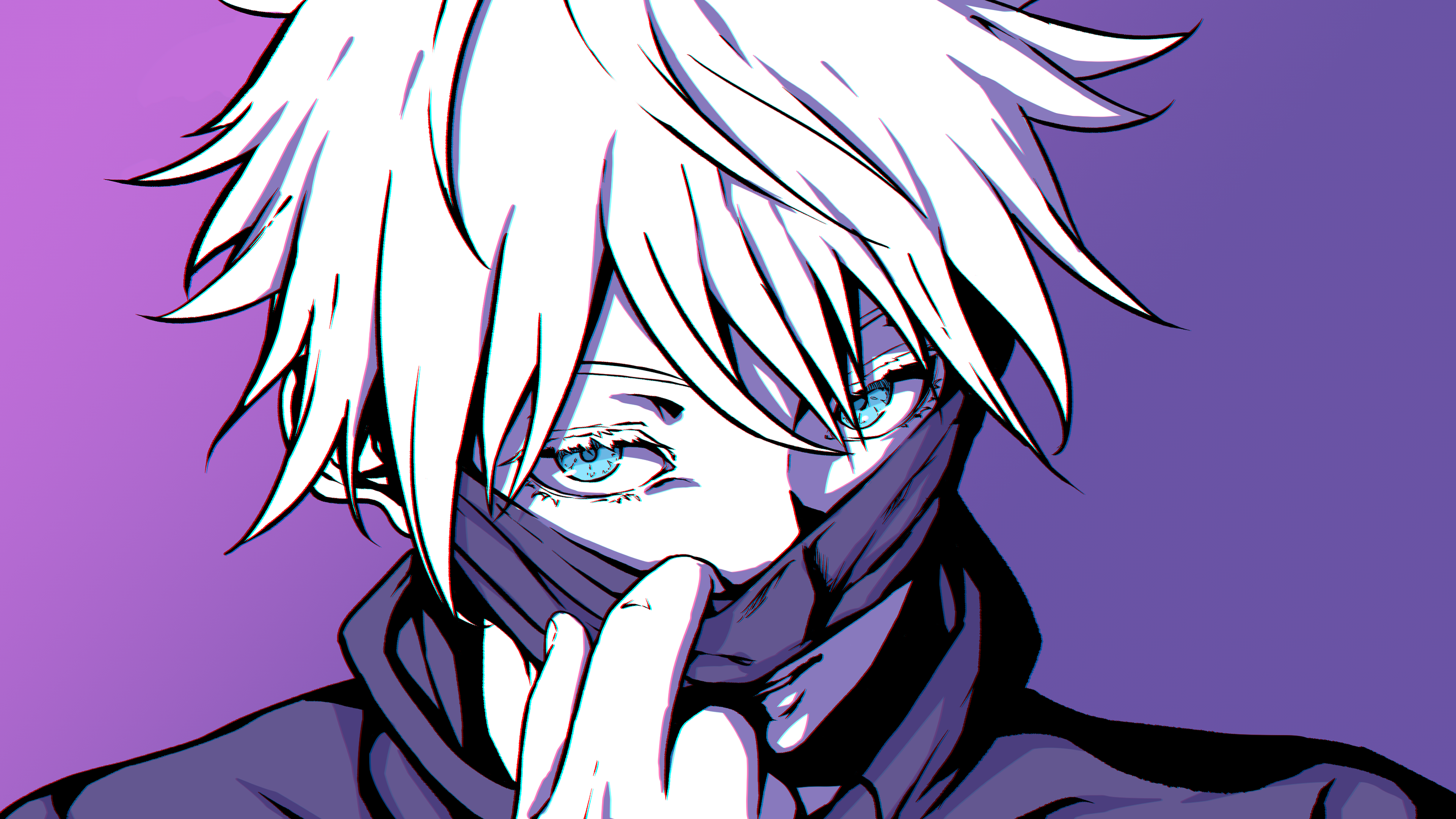 Satoru Gojo from Jujutsu Kaisen featuring a deep purple aesthetic and mystical lighting.