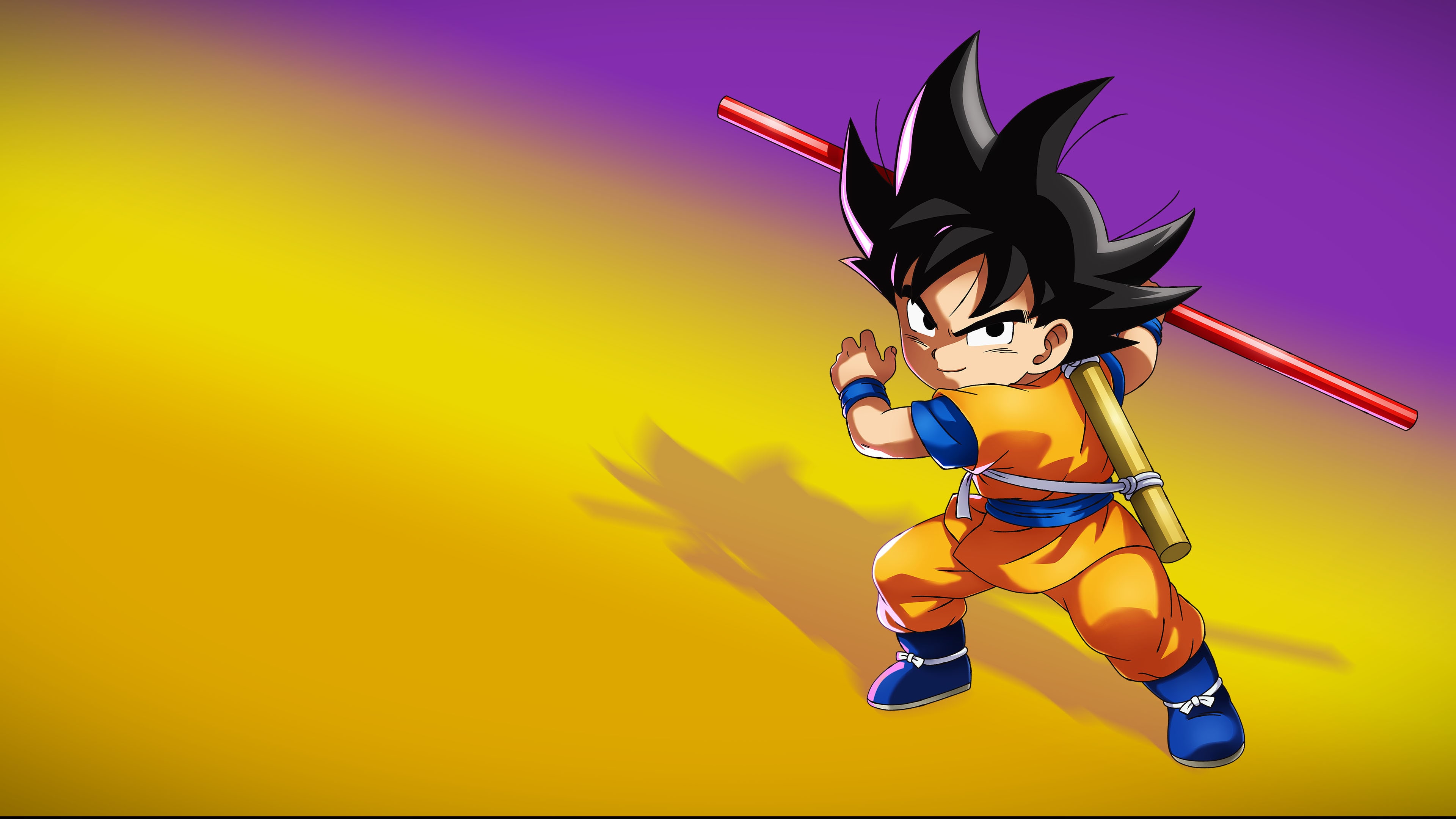 Son Goku from the video game Dragon Ball Z: Kakarot against a colorful gradient background