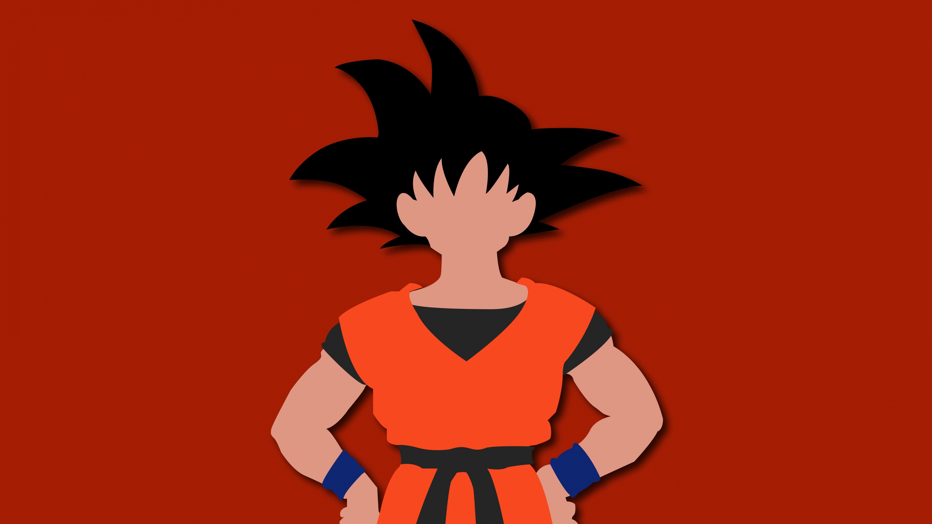 A minimalist, faceless silhouette of Son Goku from Dragon Ball Z set against a vibrant red background.