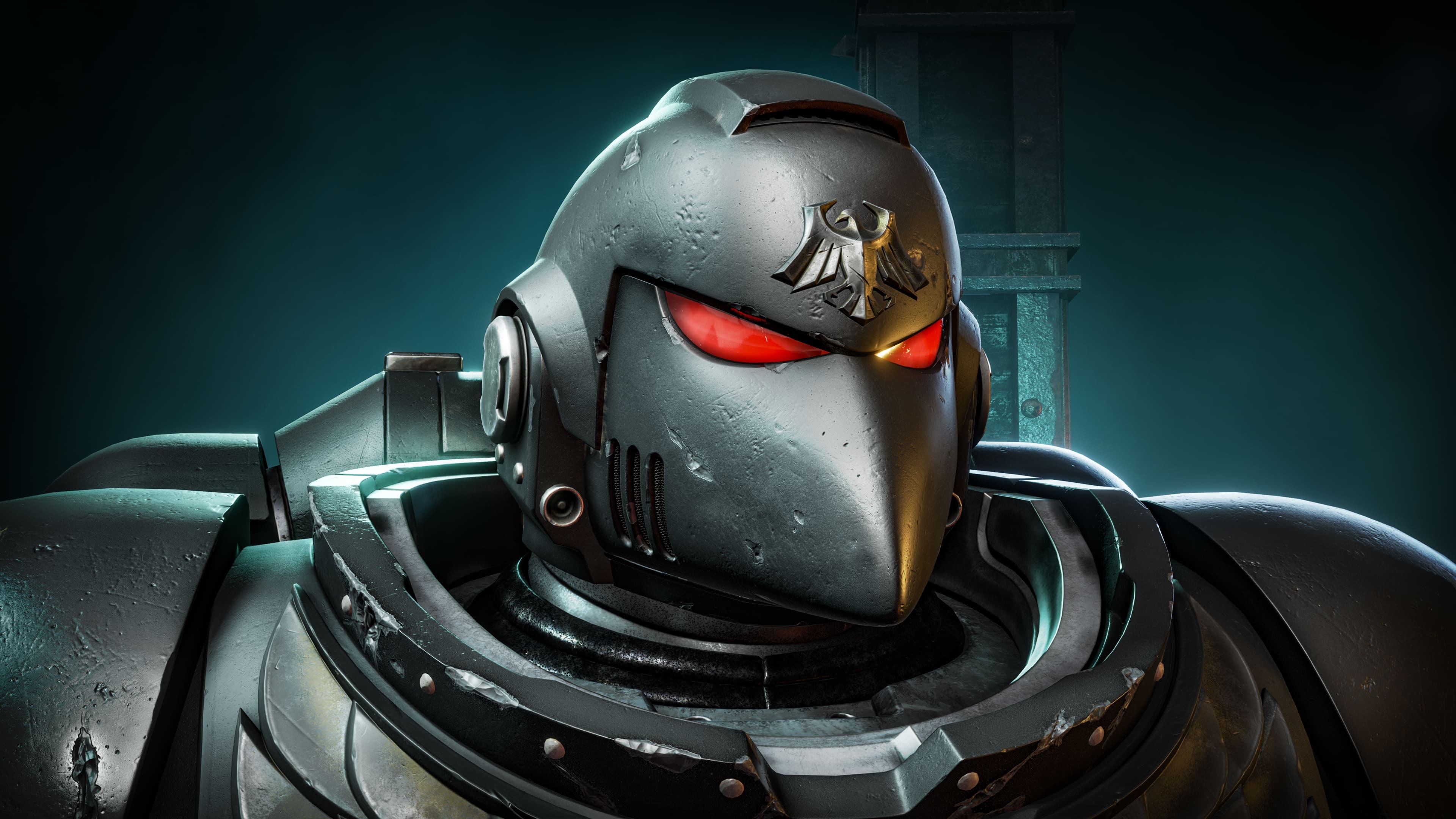 A heavily armored Space Marine from Warhammer 40,000: Space Marine 2 prepared for combat.