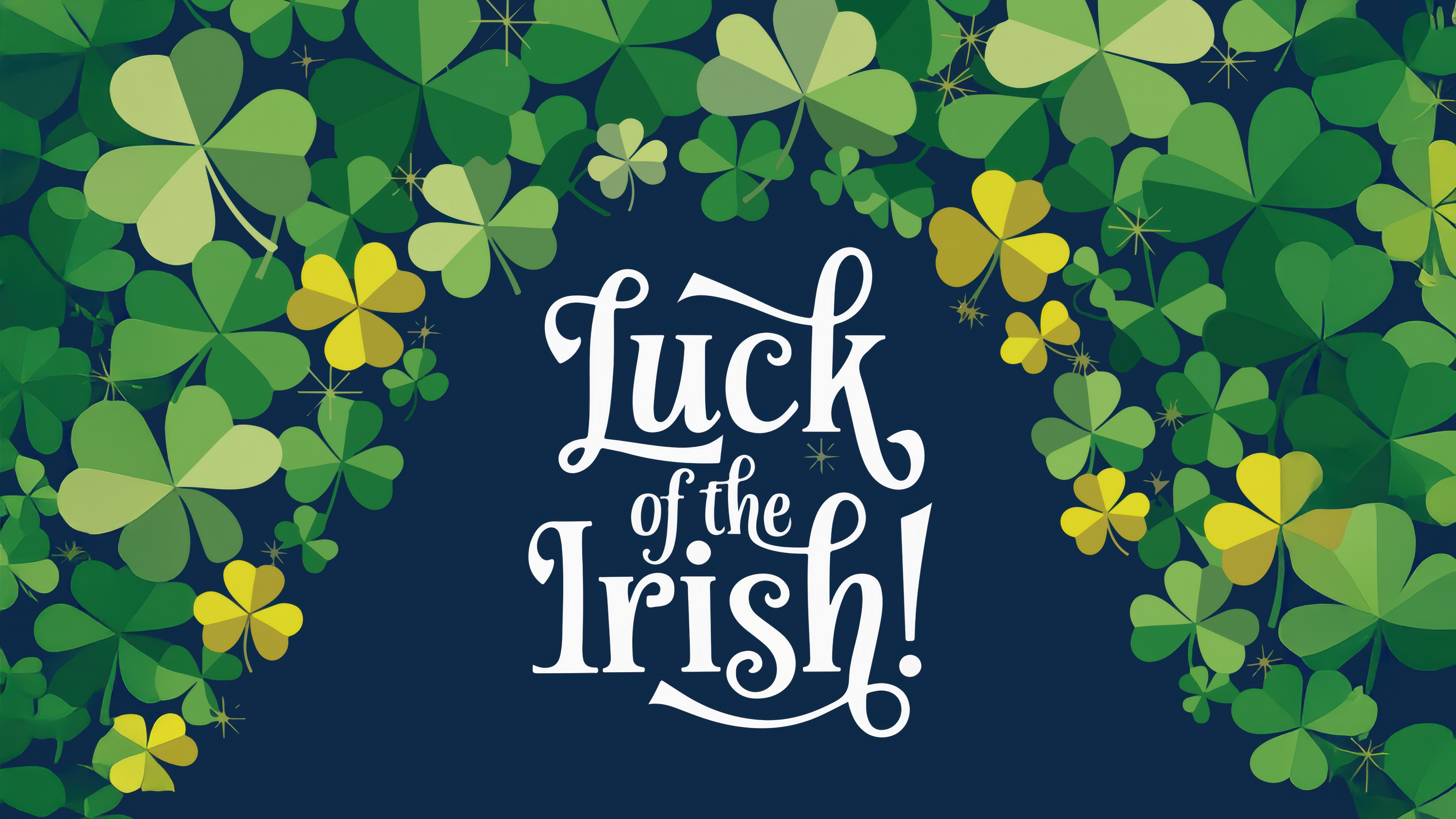 A festive green-themed greeting card featuring shamrocks and four-leaf clovers for St. Patrick's Day.