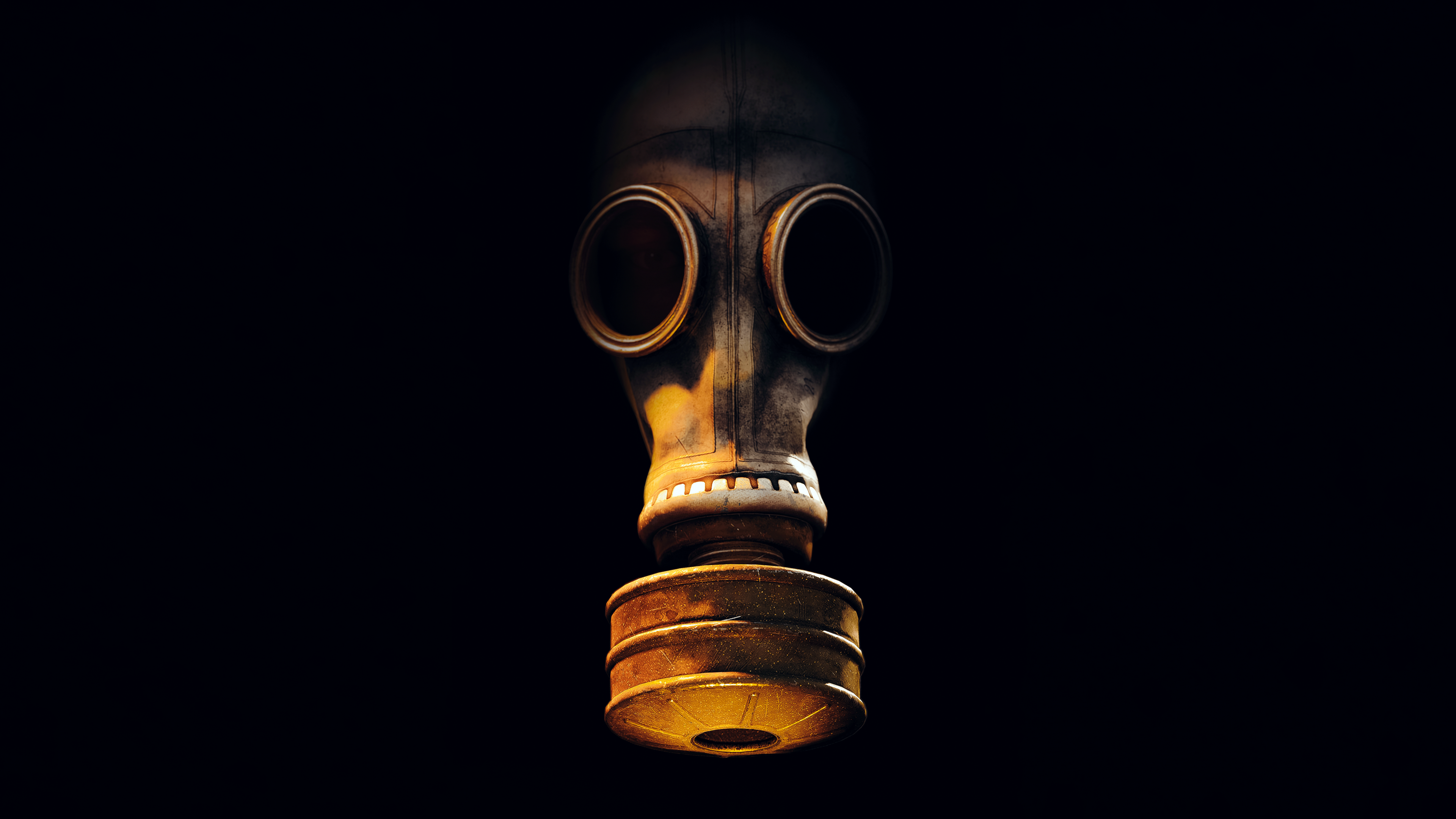 A person wearing a tactical gas mask in a dark, atmospheric setting inspired by S.T.A.L.K.E.R. 2.