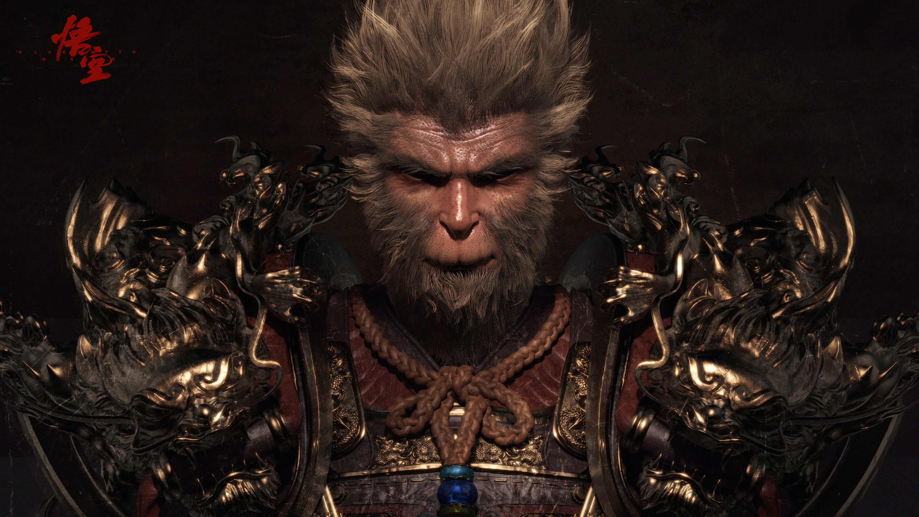A highly detailed cinematic portrait of Sun Wukong, the Monkey King, from the video game Black Myth: Wukong.