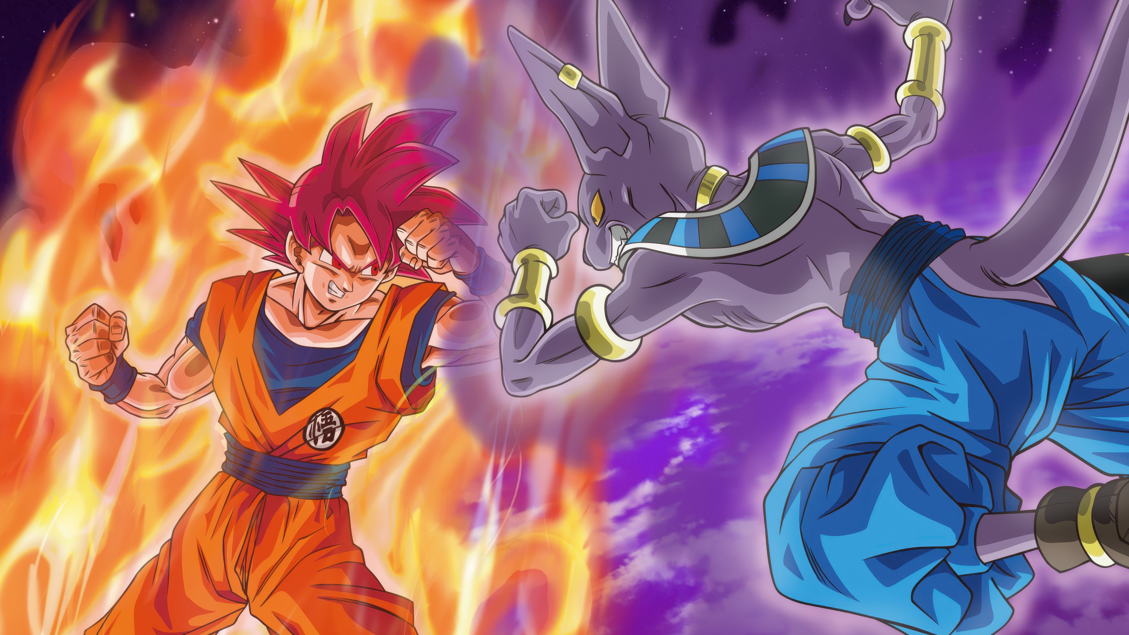 Goku in his Super Saiyan God form with red hair and a glowing aura from Dragon Ball Z