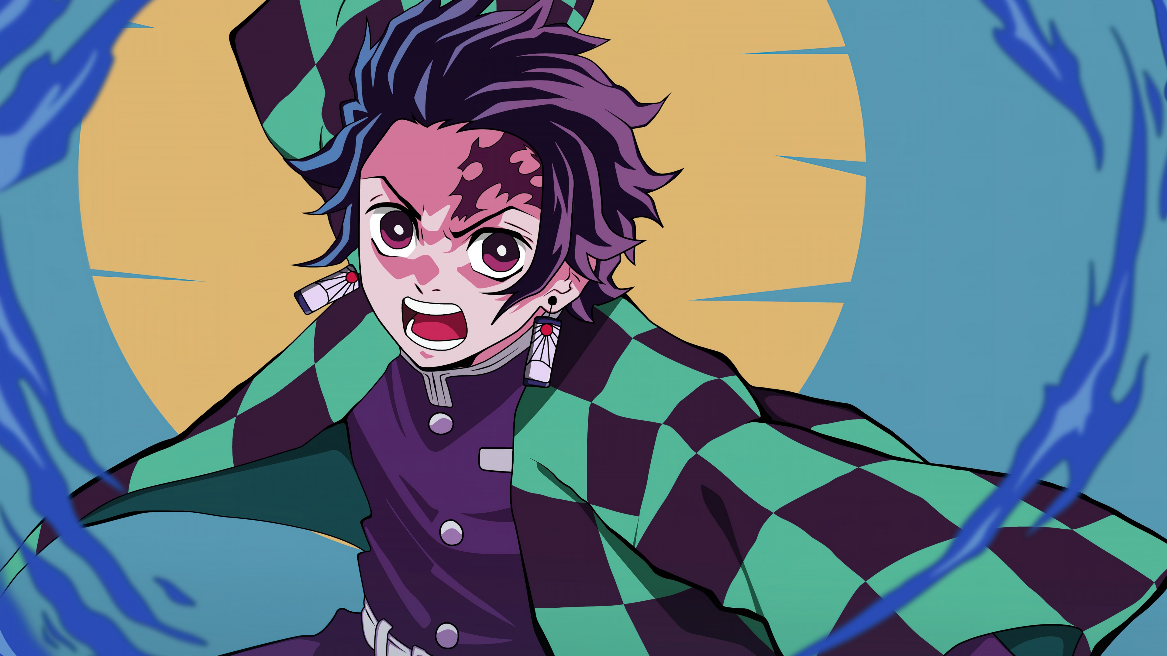 Detailed illustration of Tanjiro Kamado using the Water Breathing technique from Demon Slayer: Kimetsu no Yaiba.