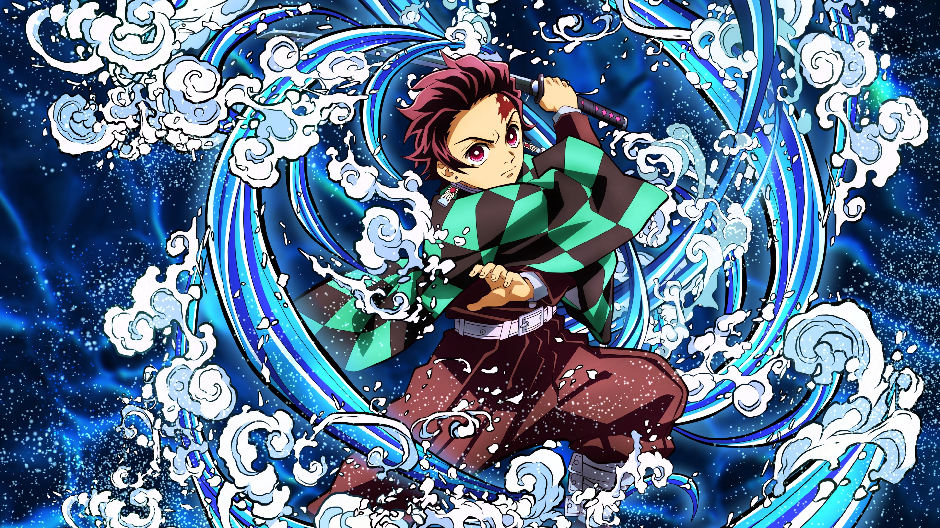 Tanjiro Kamado executing the Water Breathing technique in Demon Slayer: Kimetsu no Yaiba