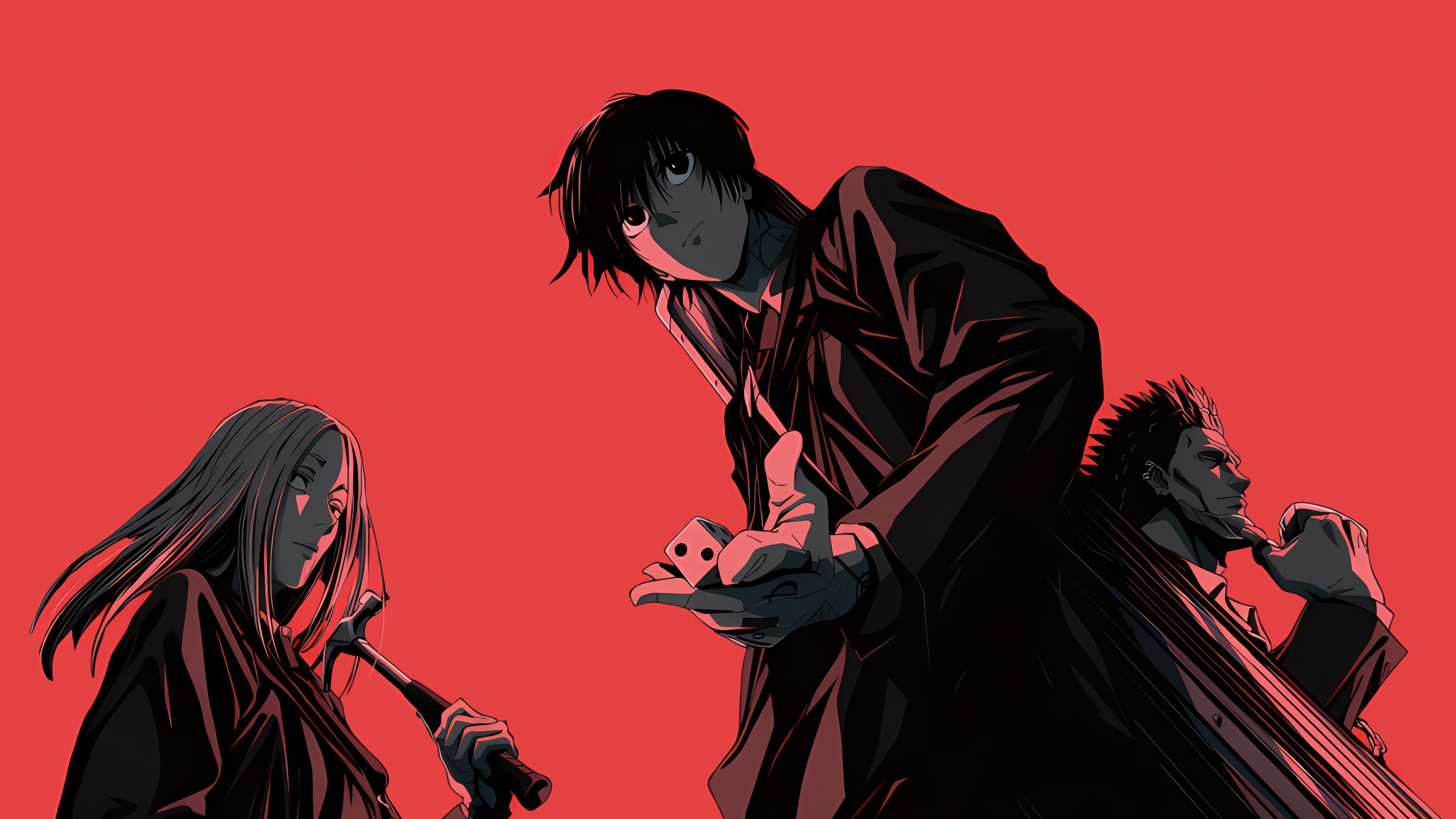 A detailed portrait of Taro Sakamoto from the manga Sakamoto Days against a bold red background.
