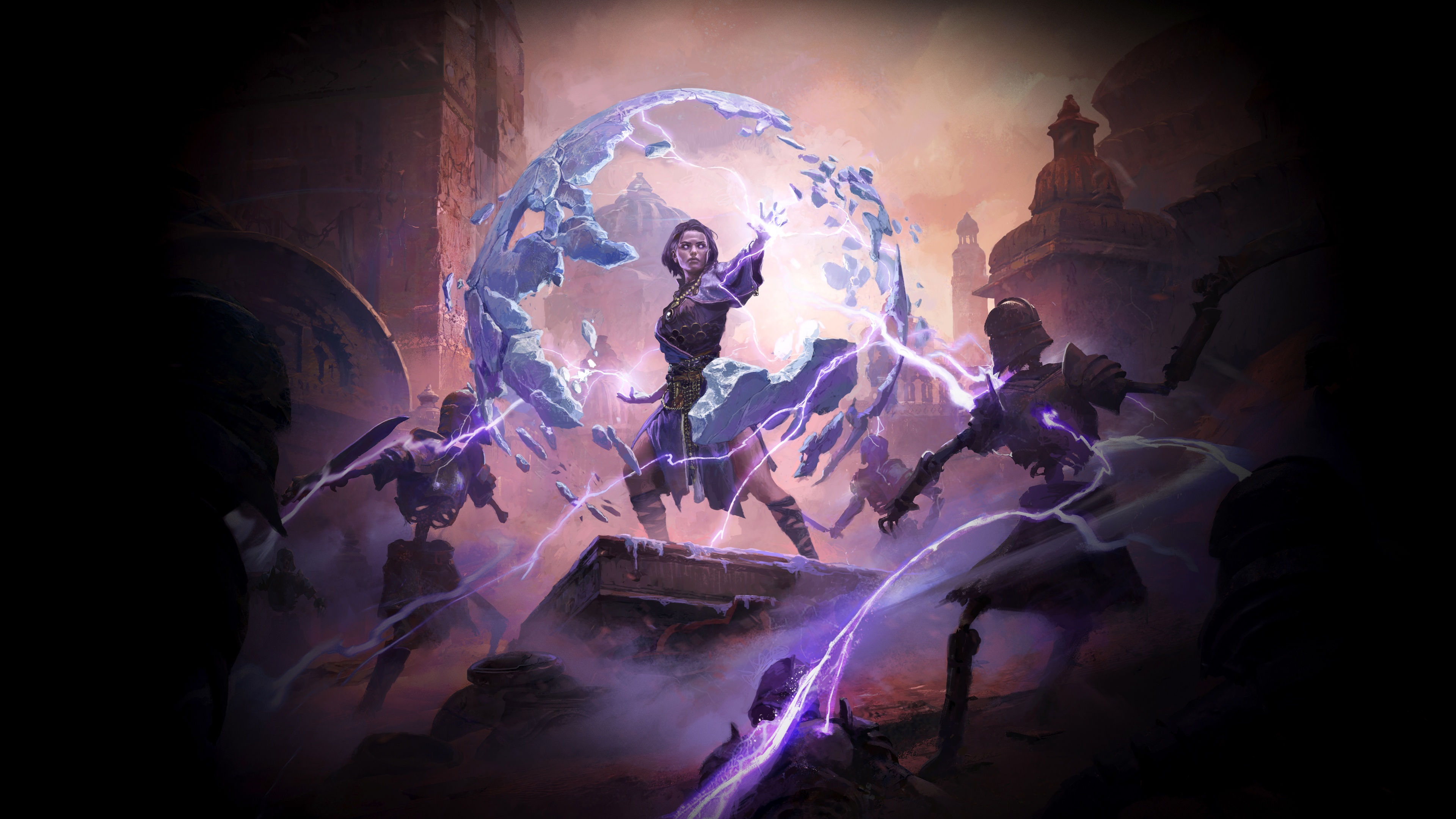 A high-resolution, cinematic character portrait from Path of Exile 2 featuring dark fantasy armor and atmospheric lighting.