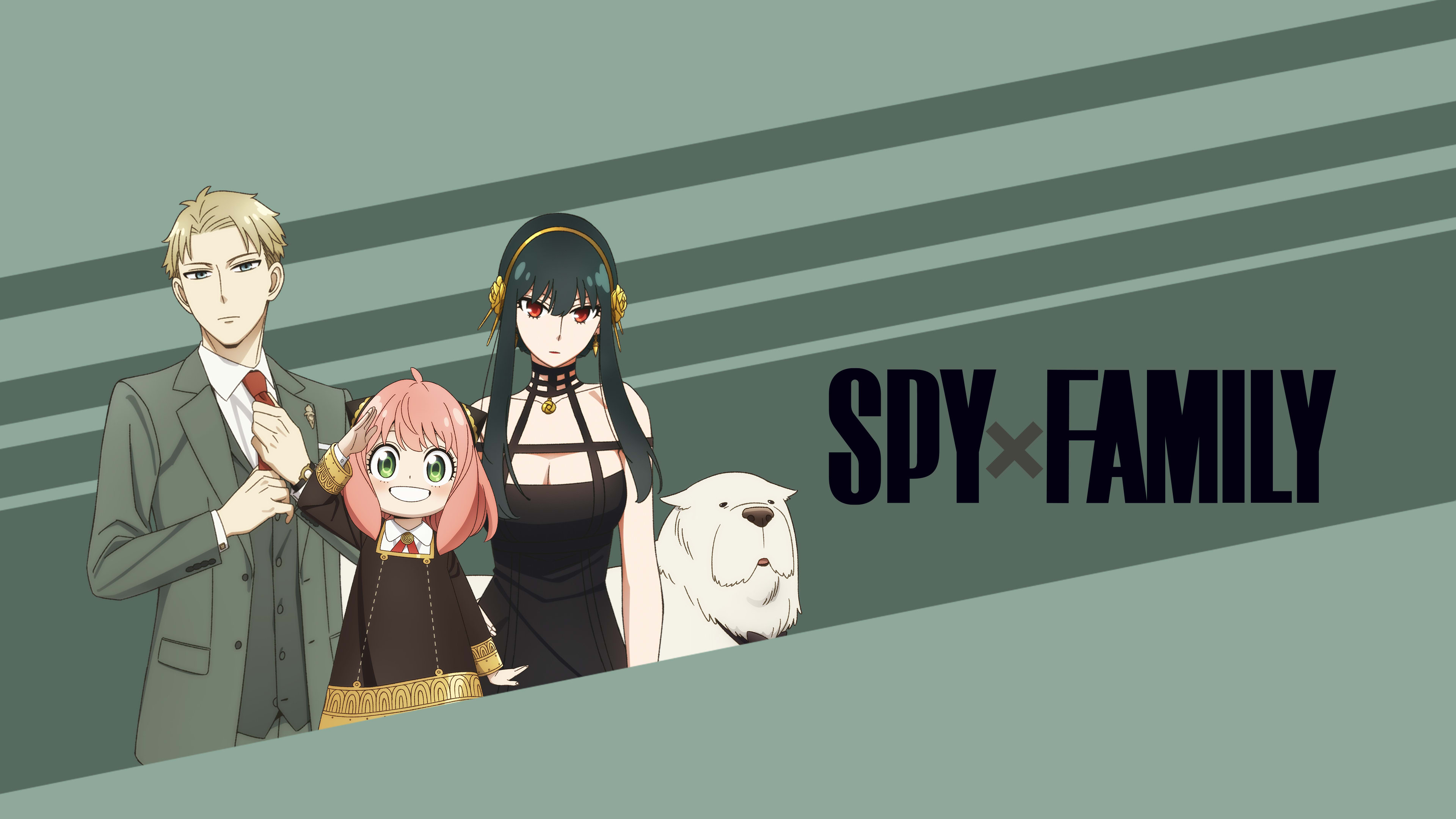 Loid Forger, Anya Forger, and Yor Forger from the Spy x Family series appearing together as a family.