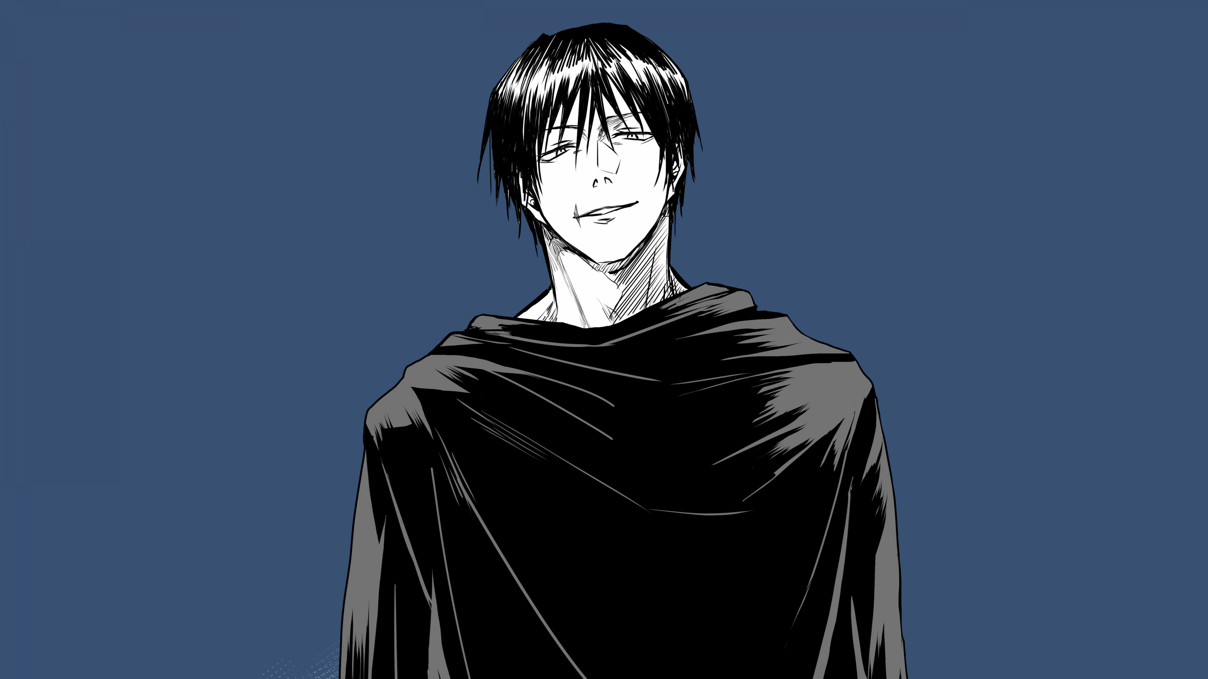 Minimalist dark blue portrait of Toji Fushiguro from Jujutsu Kaisen