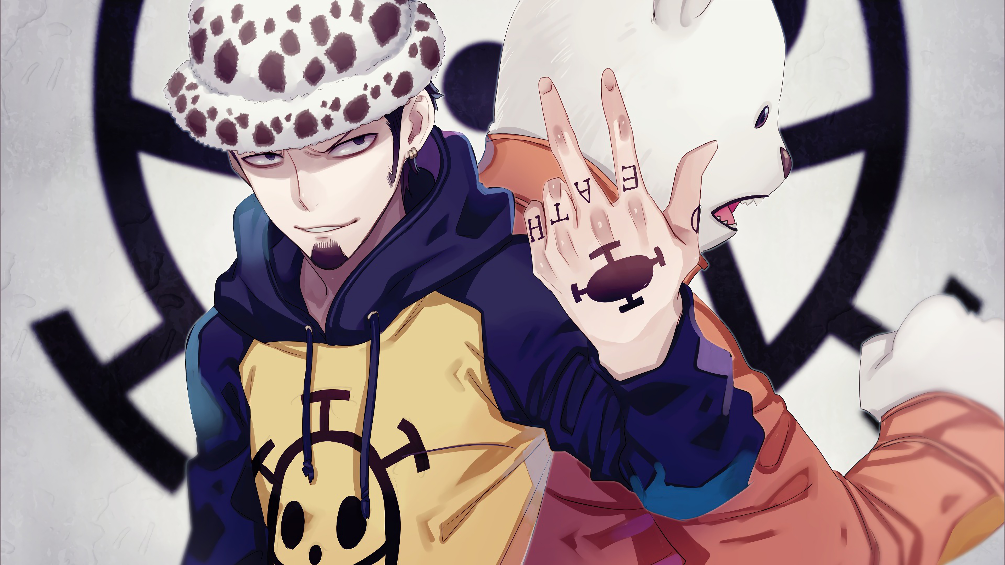 A cinematic portrait of Trafalgar Law from One Piece, featuring his iconic character design.