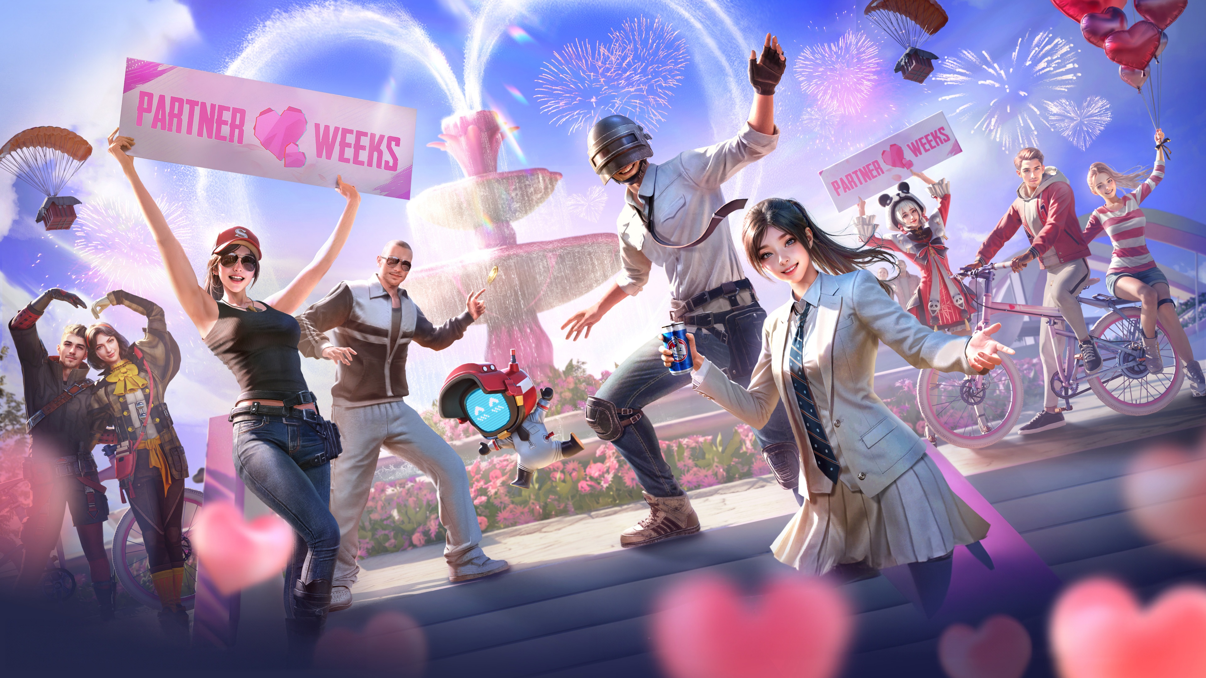 A detailed 5K image of a PUBG character in a romanticized battlefield setting for Valentine's Day 2024.