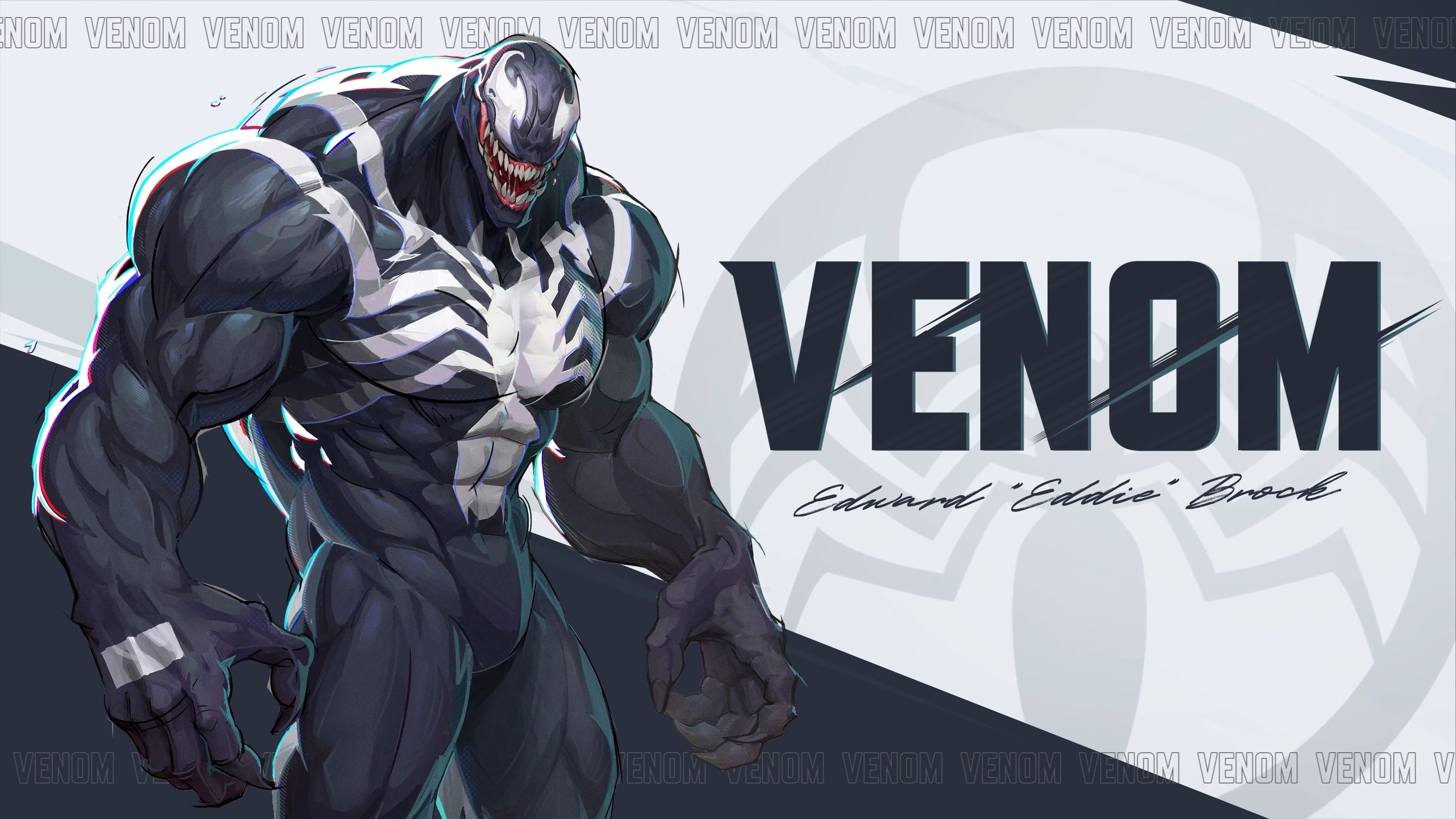 Venom from Marvel Rivals with his signature black symbiote features and white eyes.