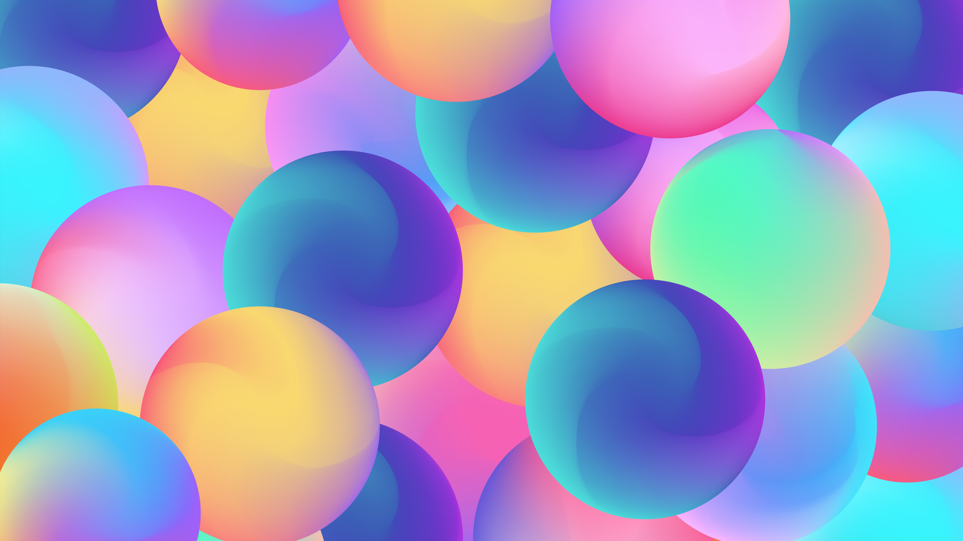 Abstract background featuring colorful gradient spheres and vibrant geometric shapes.