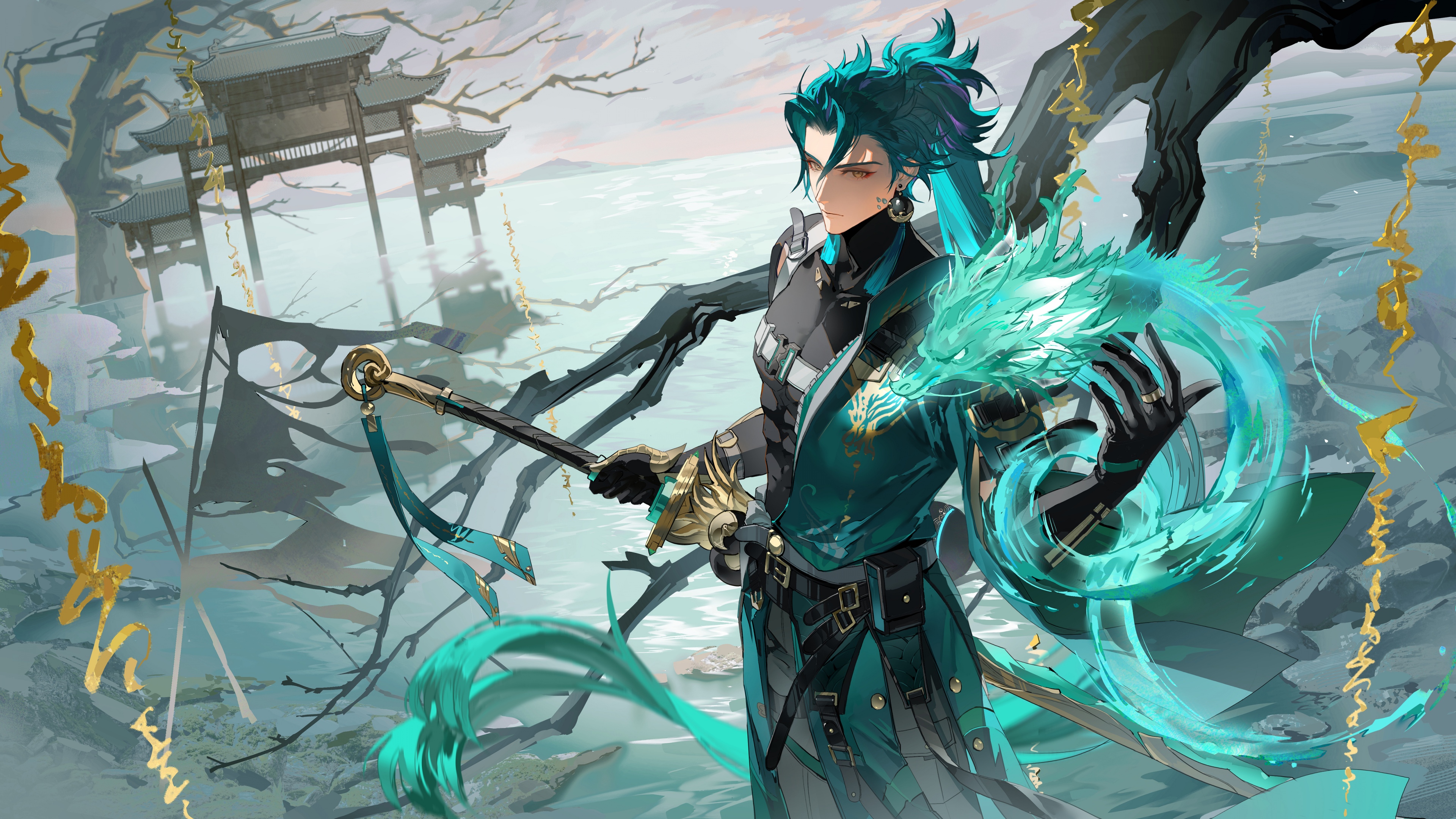 High-resolution 5K cinematic artwork of a character from Wuthering Waves featuring detailed textures and atmospheric lighting.