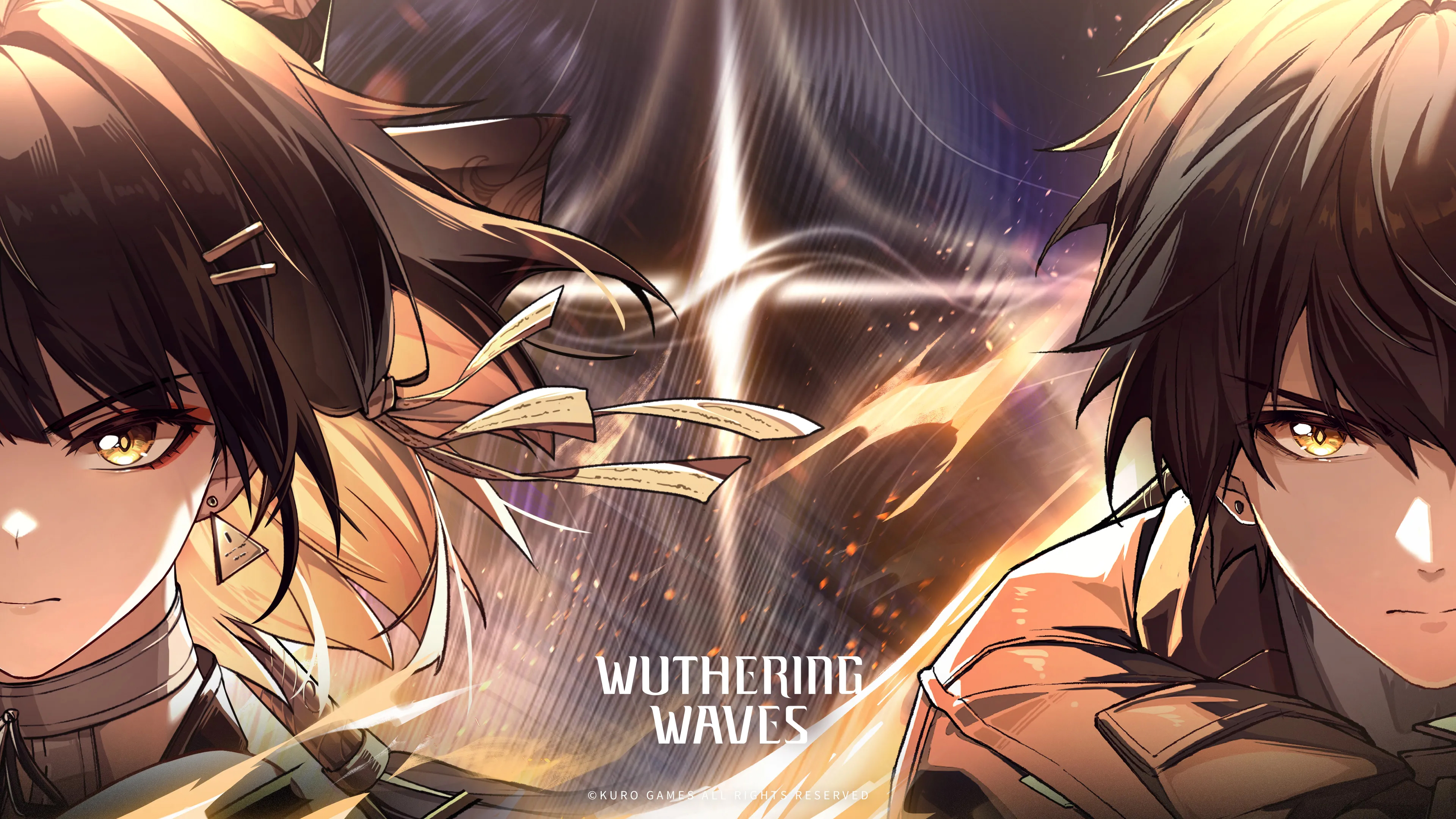 A cinematic character depiction from the game Wuthering Waves, featuring high-fidelity textures and dramatic lighting.