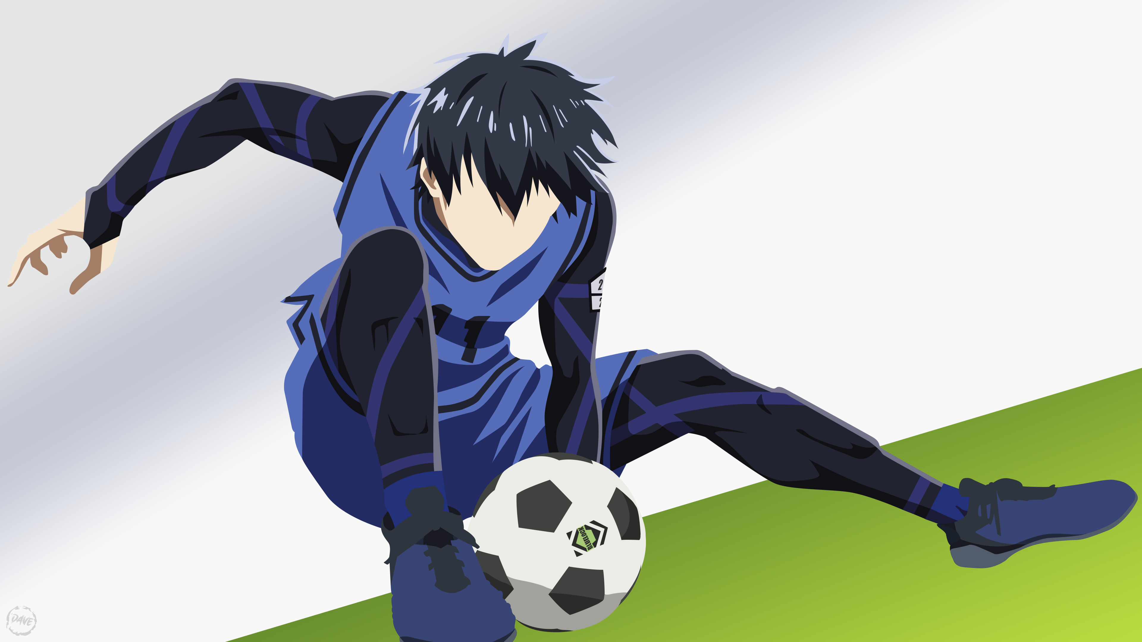 Minimalist vector-style illustration of Yoichi Isagi from Blue Lock