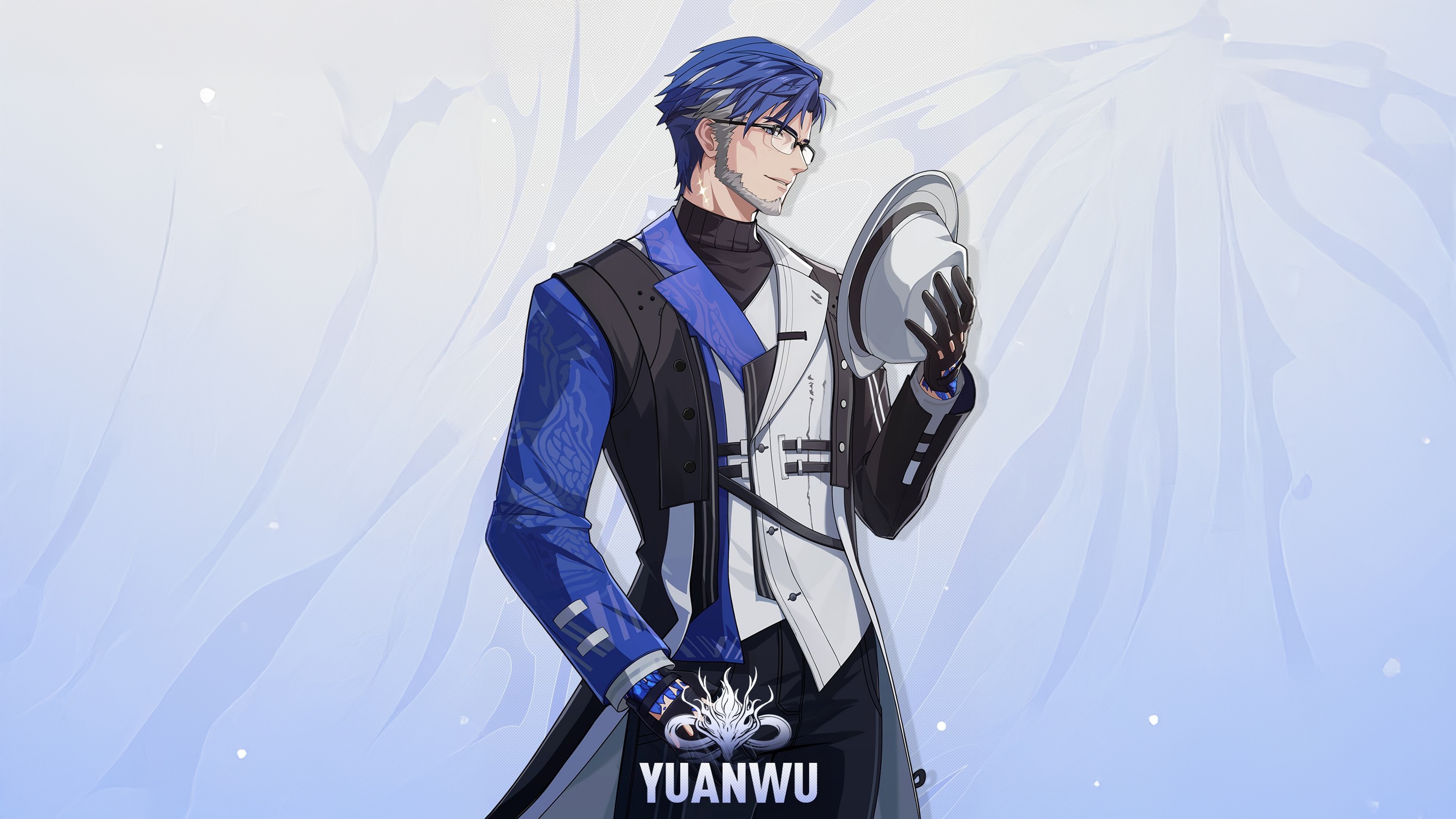 A high-definition, blue-themed cinematic depiction of the character Yuanwu from Wuthering Waves.