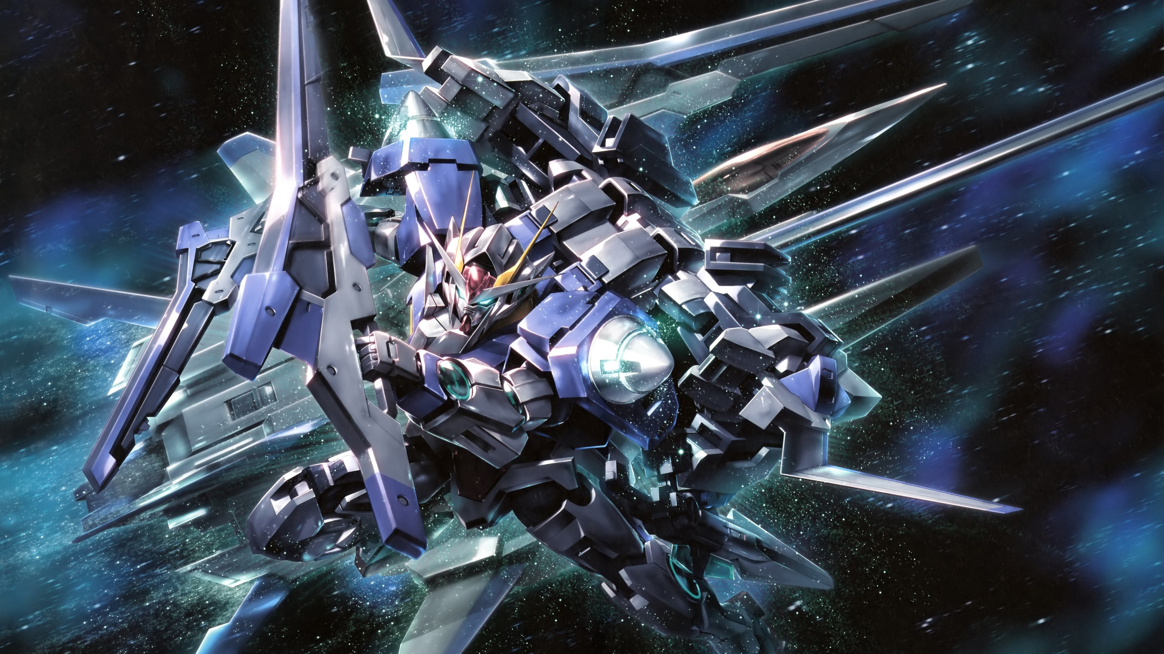 High-resolution depiction of the GN-0000 00 Gundam from the anime Mobile Suit Gundam 00.