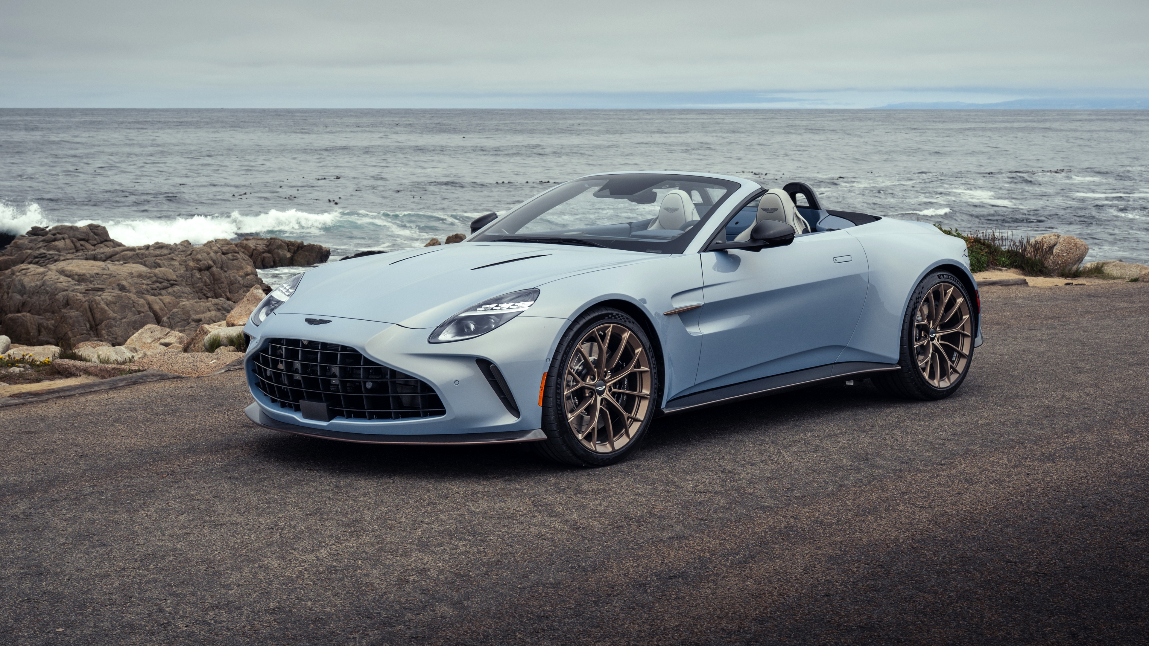 A high-resolution, detailed view of the 2025 Aston Martin Vantage Roadster luxury convertible.
