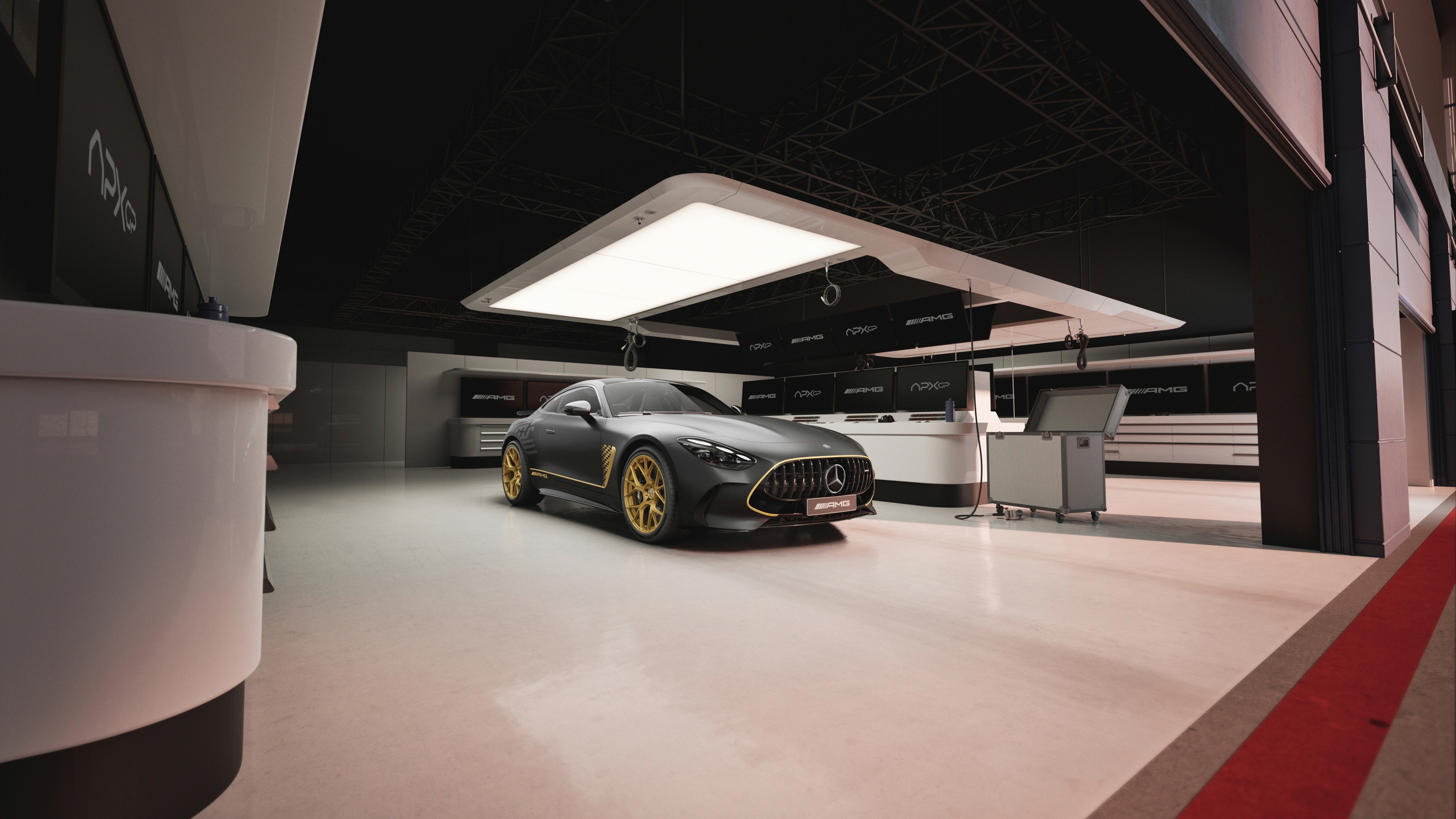 A high-detail, cinematic shot of the 2025 Mercedes-AMG GT 63 4MATIC+ sports car featuring a sleek, modern design.