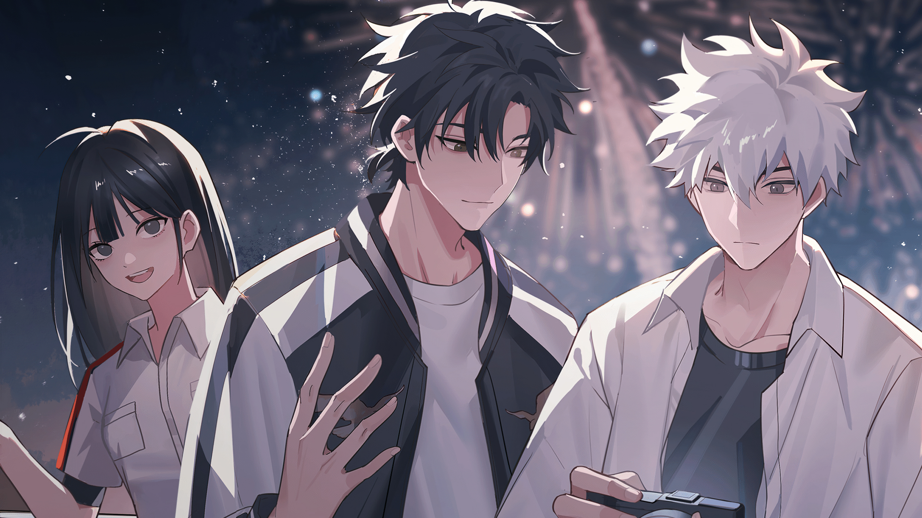 The characters Cheng Xiaoshi, Lu Guang, and Qiao Ling from the anime Link Click (Shiguang Dailiren) standing together as friends.