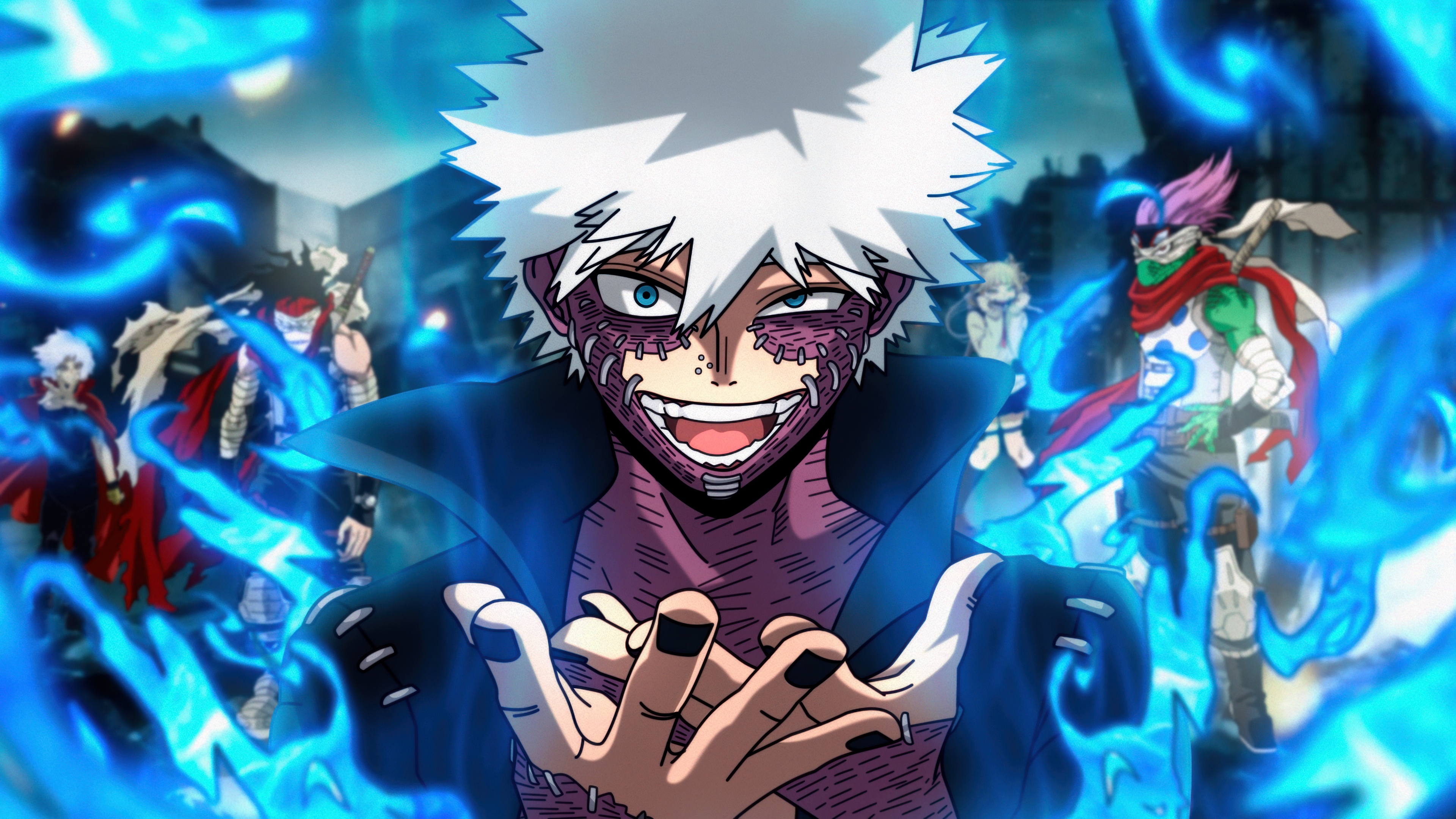 A detailed portrait of the character Dabi from My Hero Academia featuring his iconic scarred appearance.