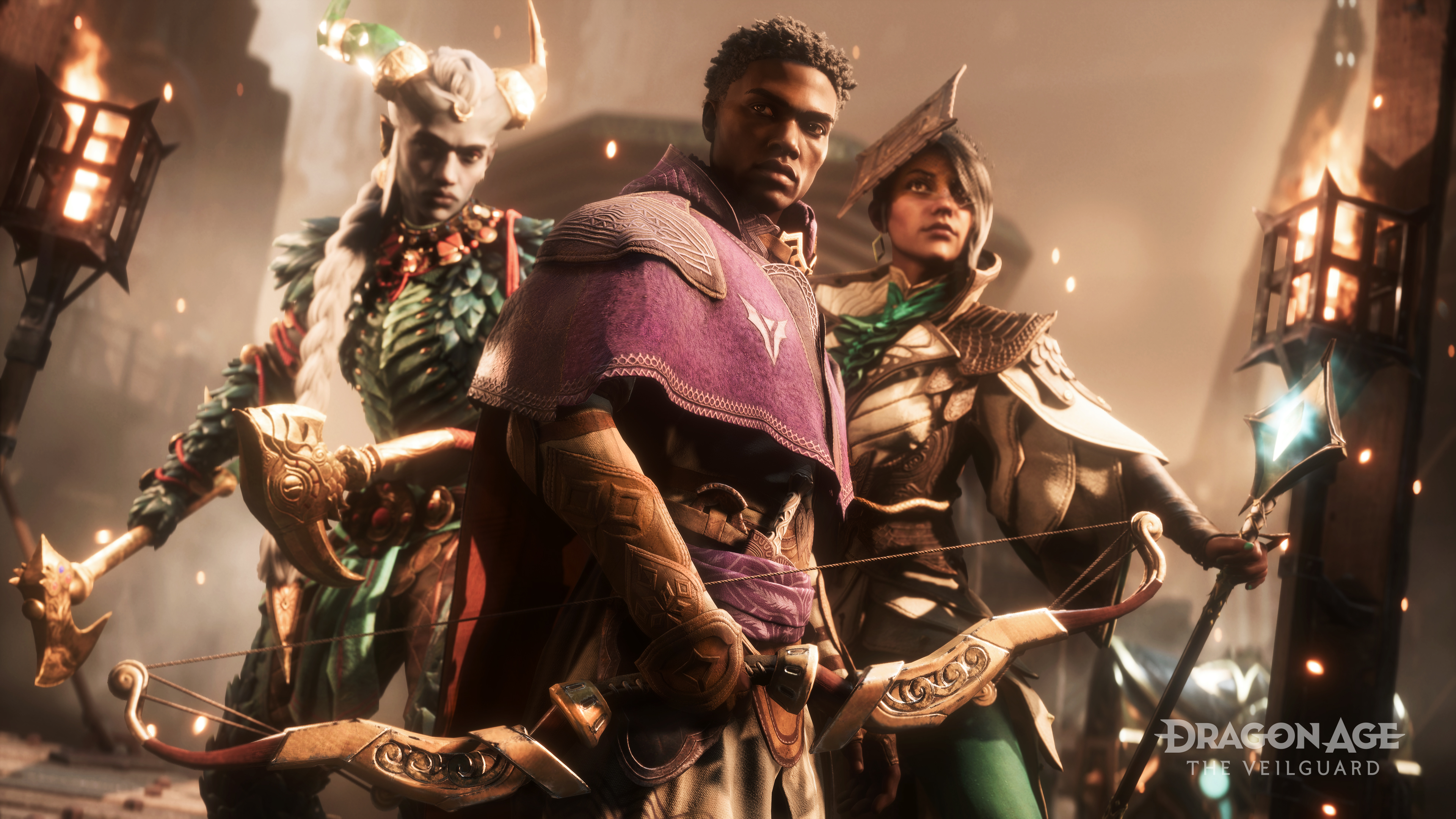 A cinematic gameplay screenshot from the video game Dragon Age: The Veilguard featuring magical effects and fantasy elements.