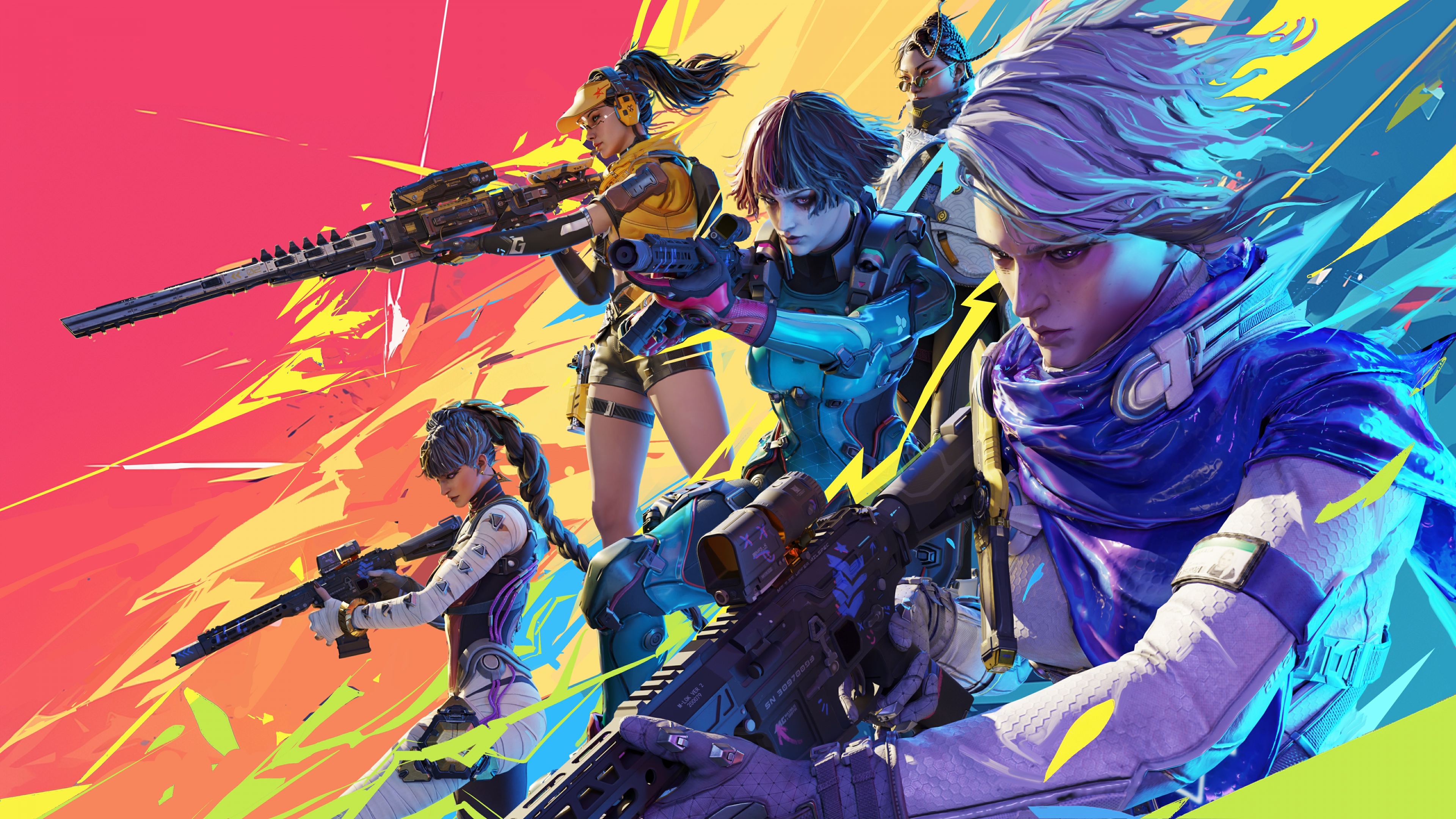 5K high-detail key art for FragPunk featuring stylized characters in a vibrant, neon-lit urban environment.