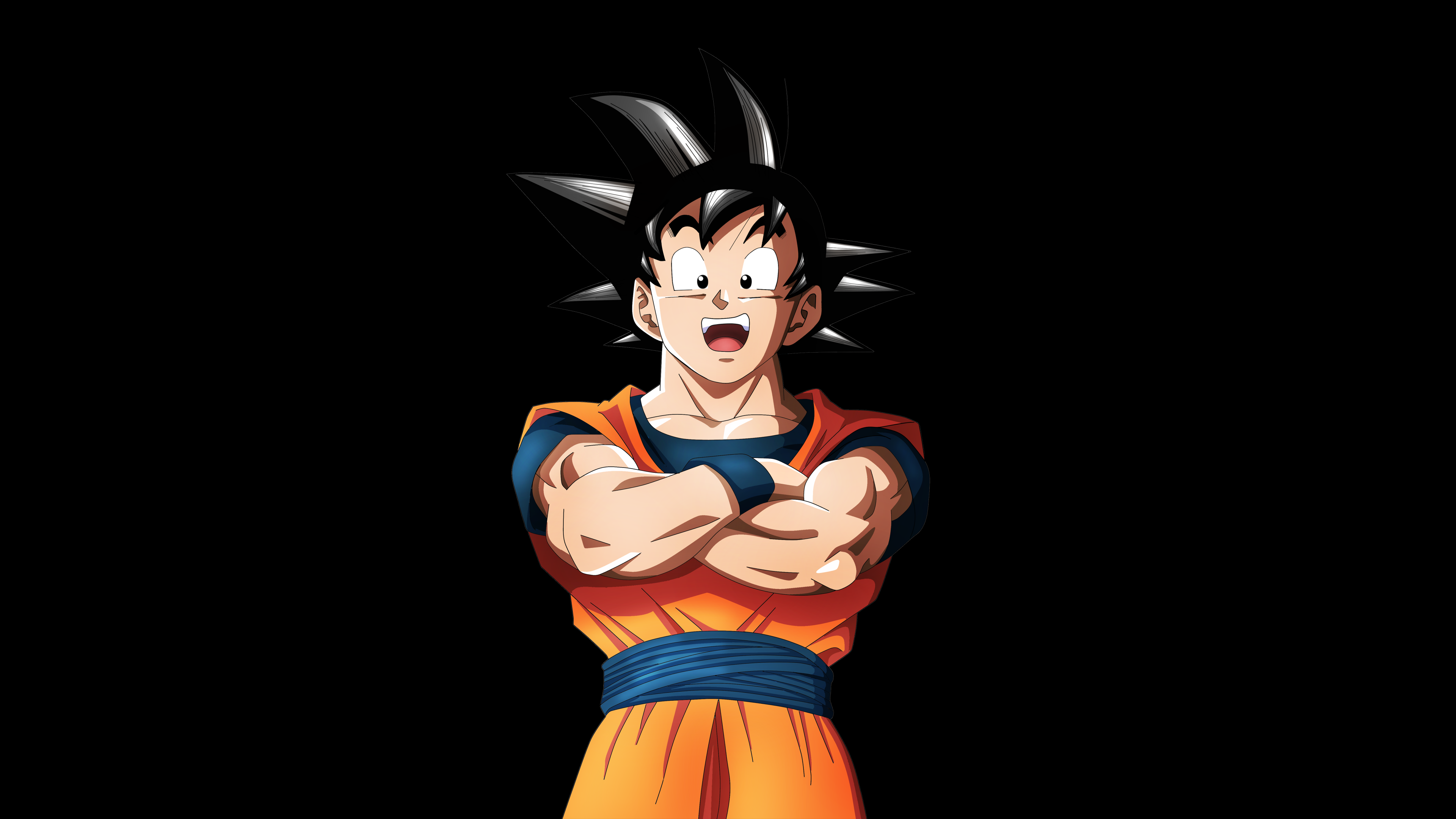 High-resolution portrait of Goku from Dragon Ball Super on a deep black AMOLED background.