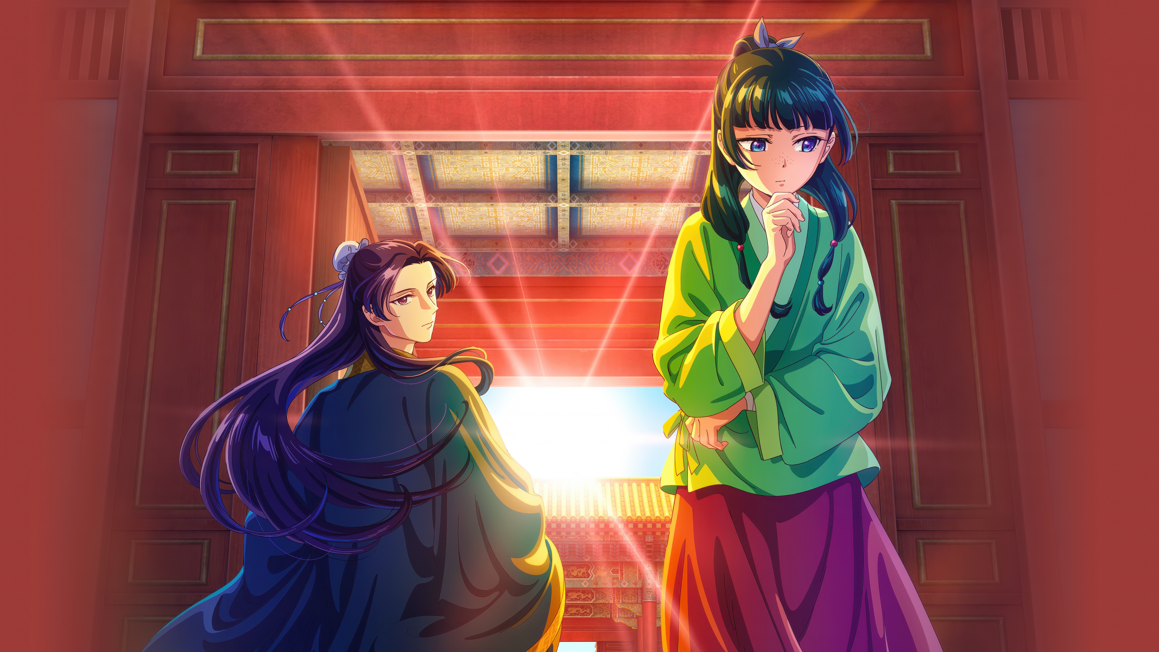 A high-resolution portrait of Jinshi and Maomao from the anime and manga series The Apothecary Diaries.